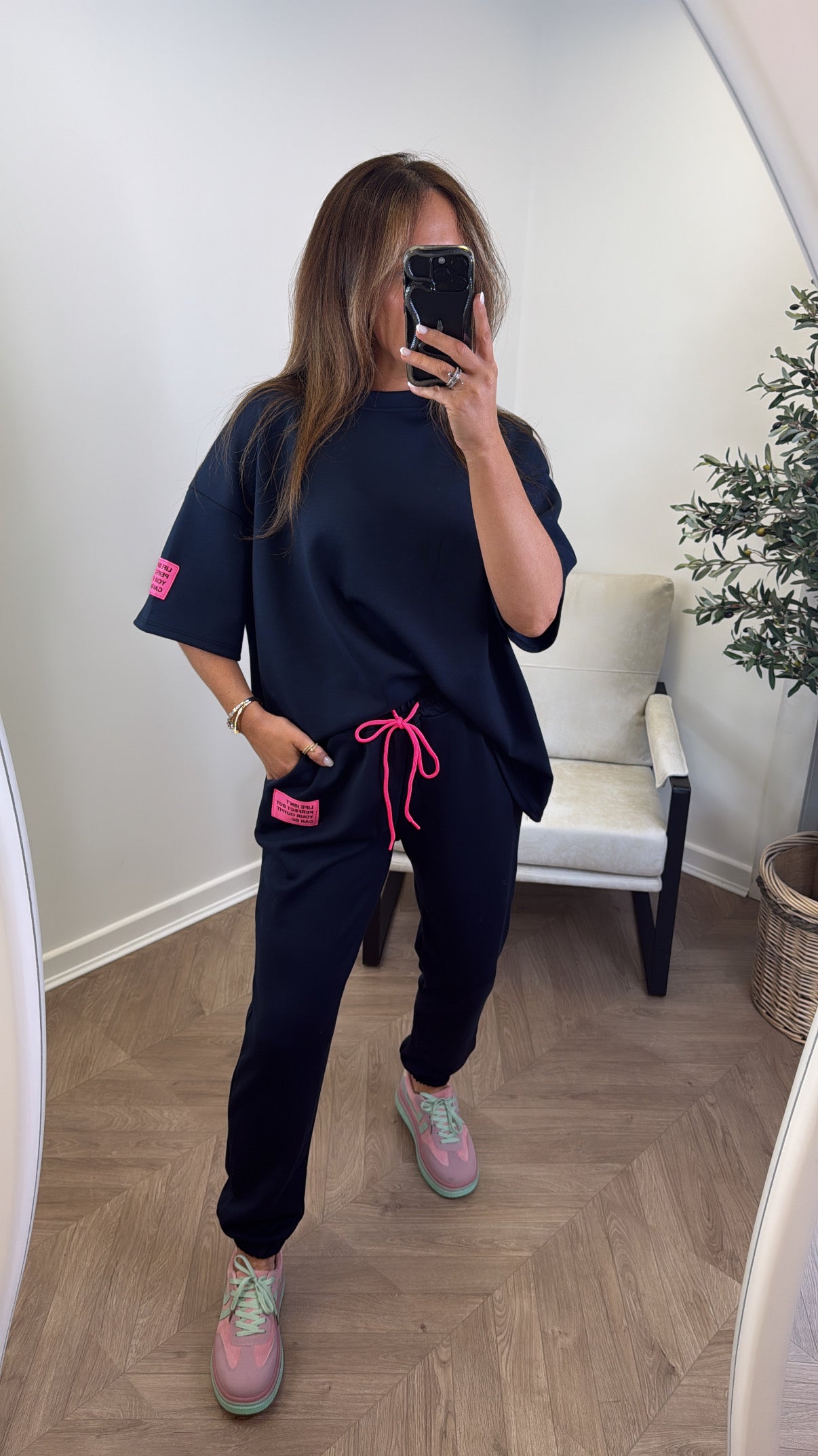 LESSIE navy life logo lounge set with cuffed joggers
