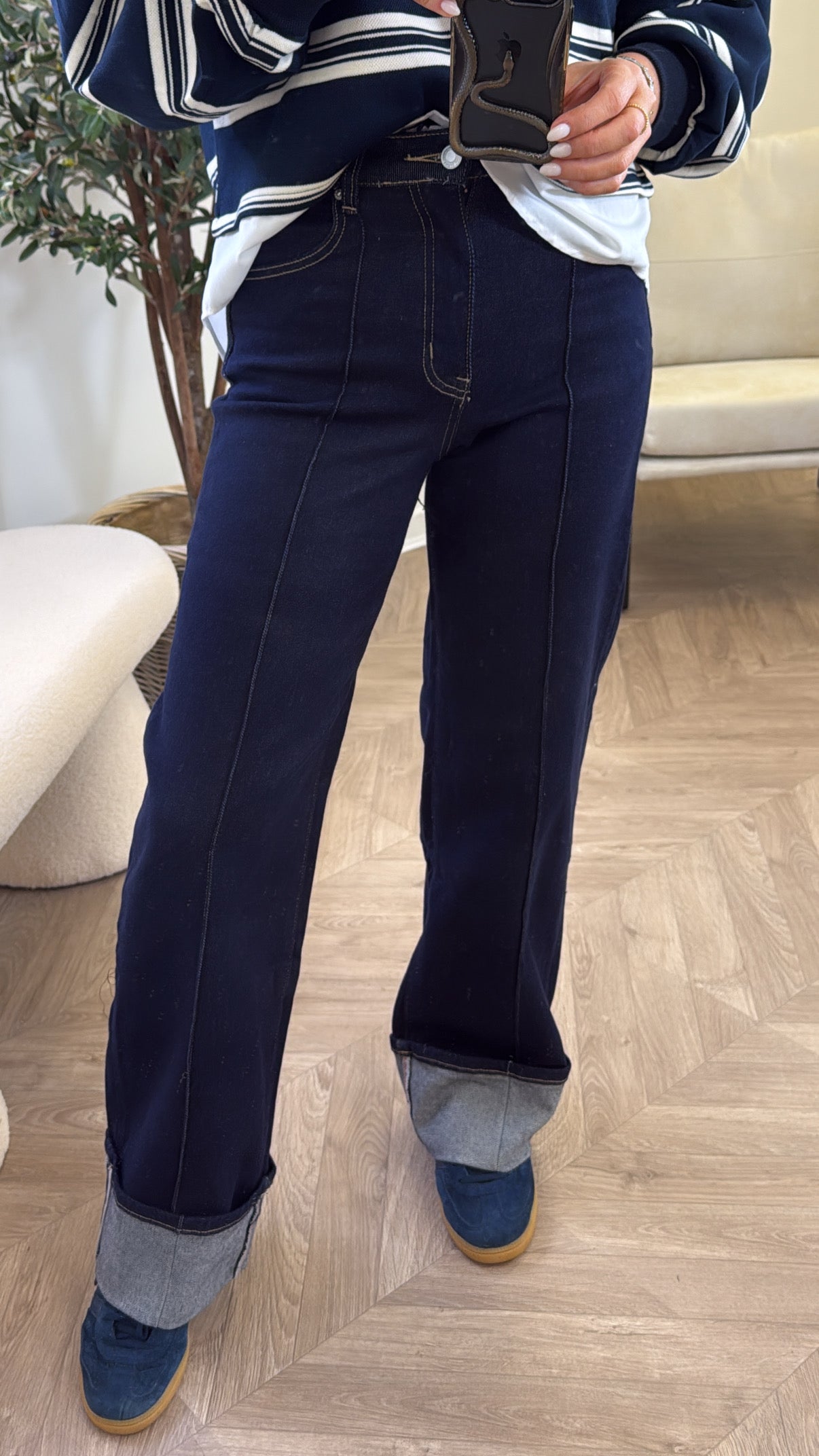 PALOMA dark denim stretchy jeans with fold up hem