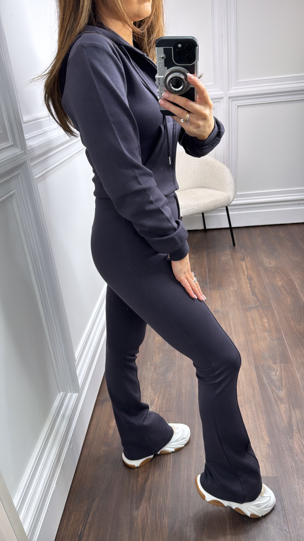 STELLA slate grey cropped tracksuit with flared pants