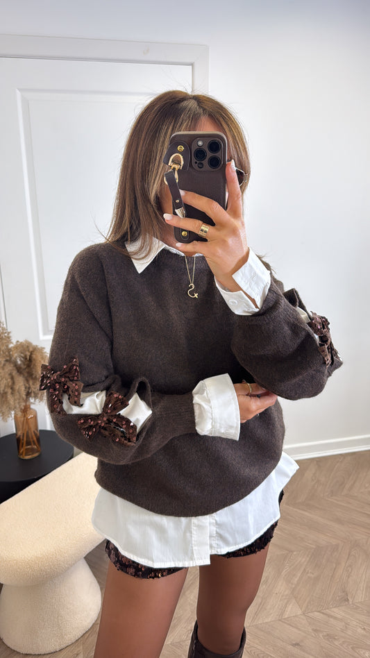 TILLY brown soft knit jumper with split arms