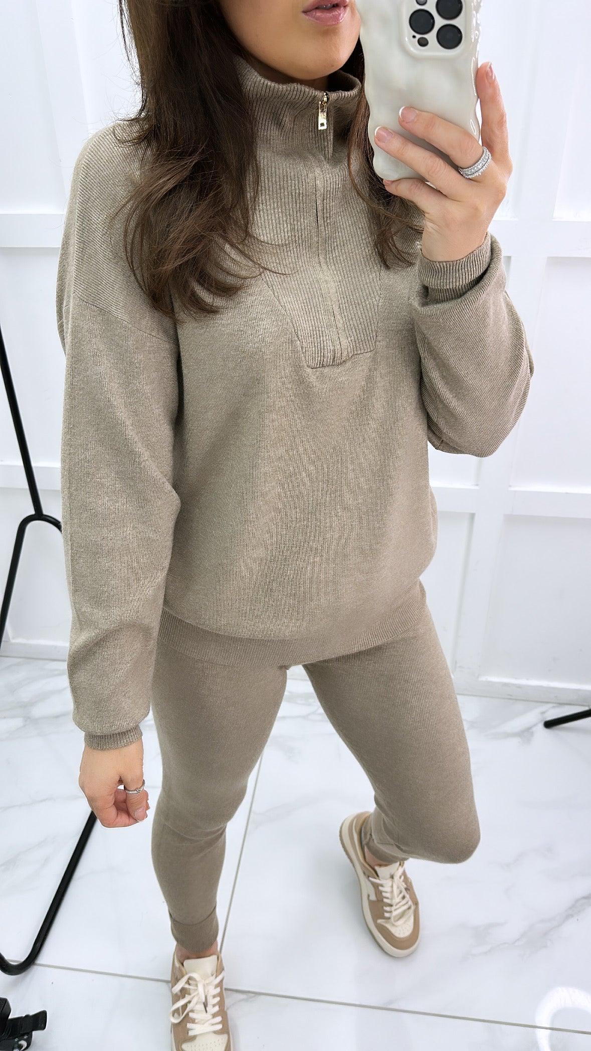 MOLLY biscuit half zip knitted lounge set