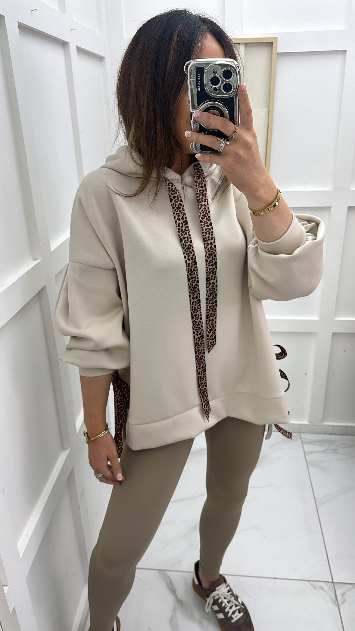 LILAH beige soft leopard tie hoody