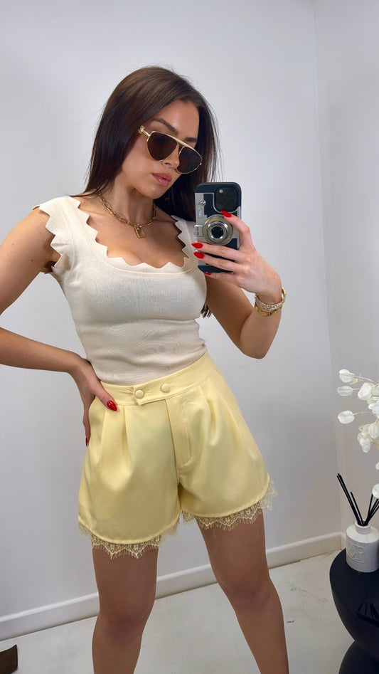 DANIELLE lemon lace detail tailored shorts