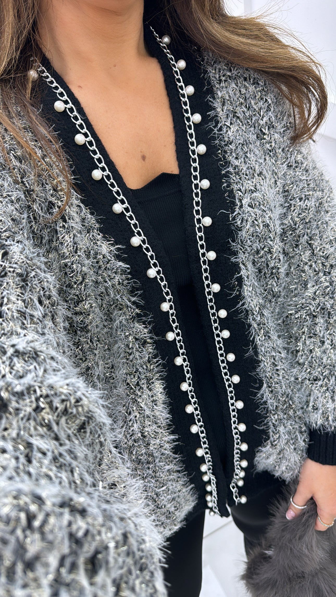 MELISSA gold & black glitter pearl detail cardigan