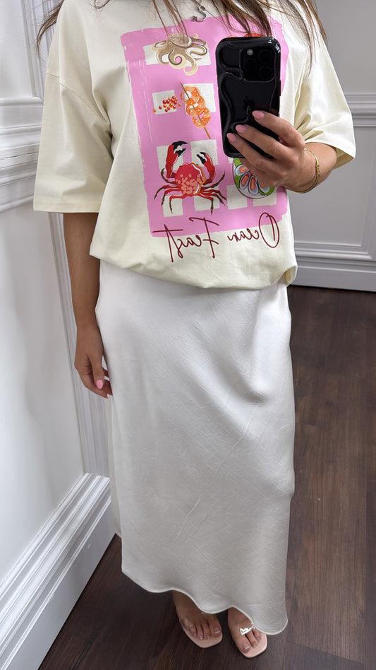 LIVVY cream satin maxi skirt