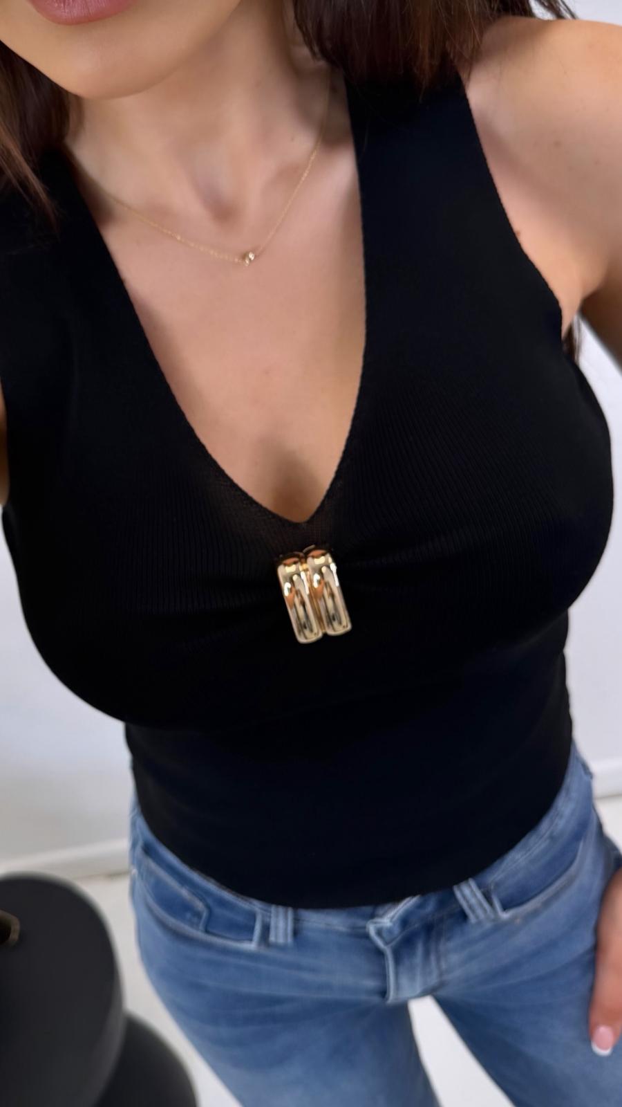 KRISTEN black fine knit top