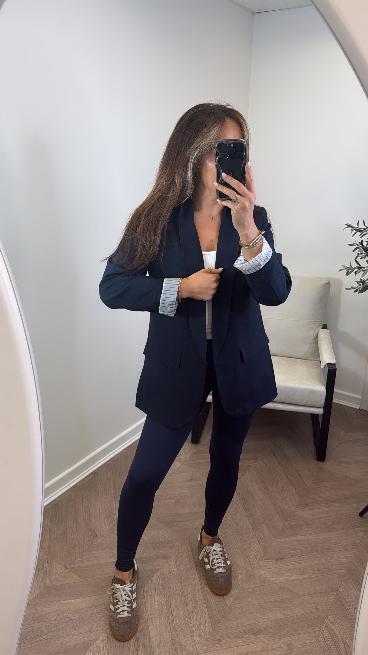 JENNIFER navy blazer with pinstripe cuff