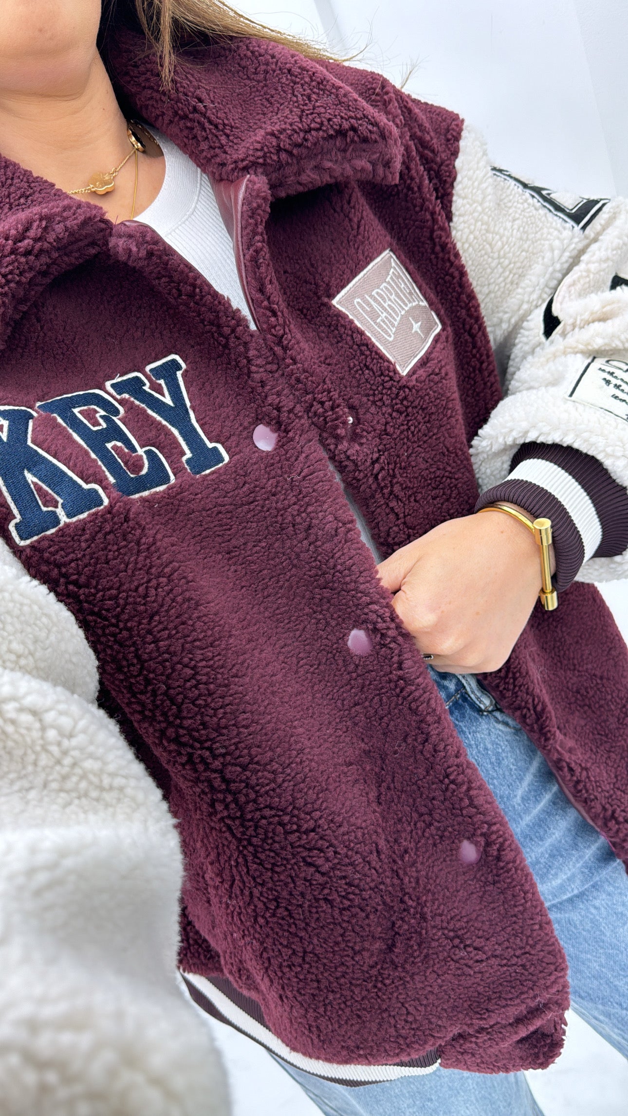 ELLA burgundy fleece baseball jacket