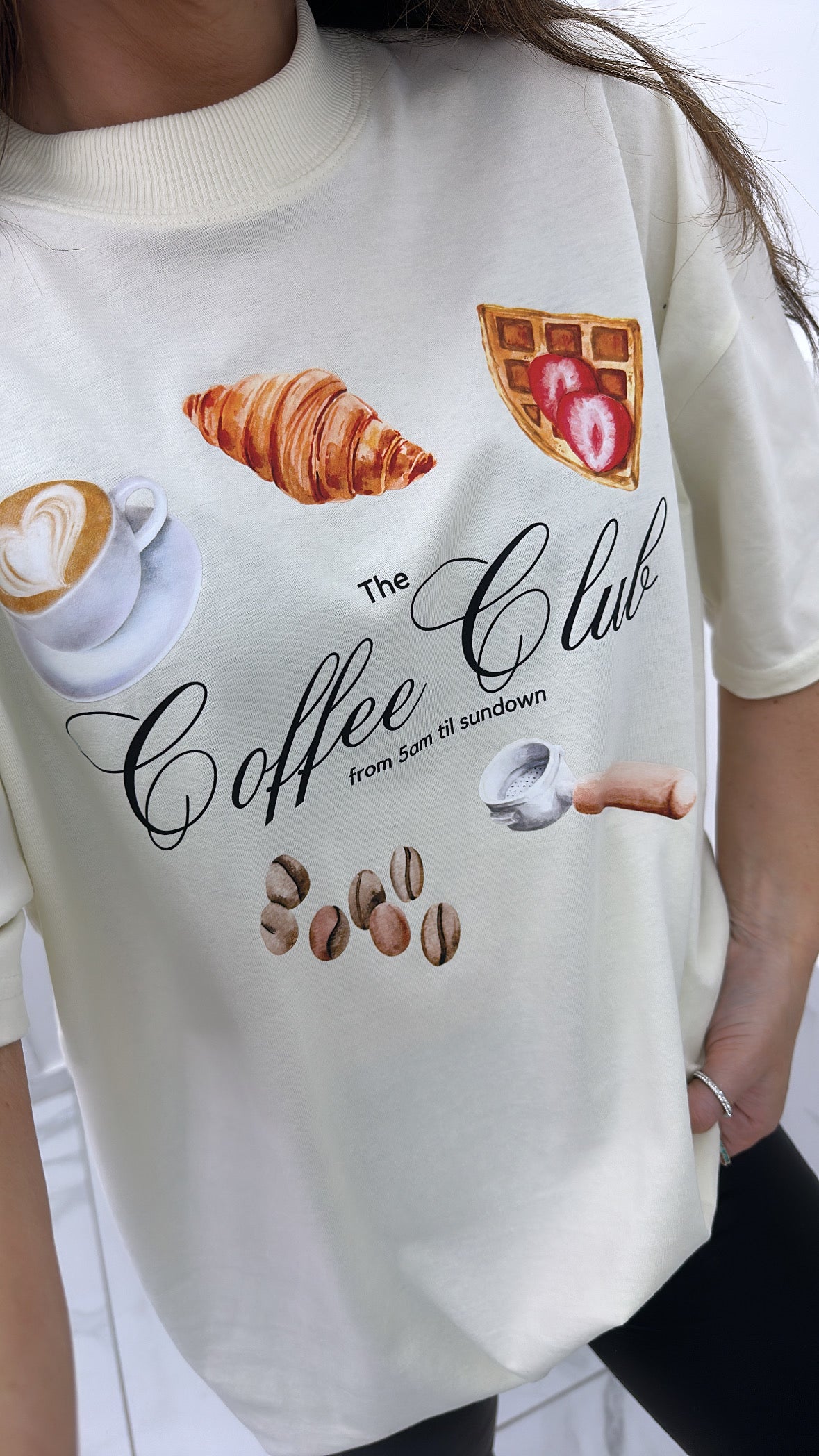 COFFEE CLUB cream oversize graphic t-shirt