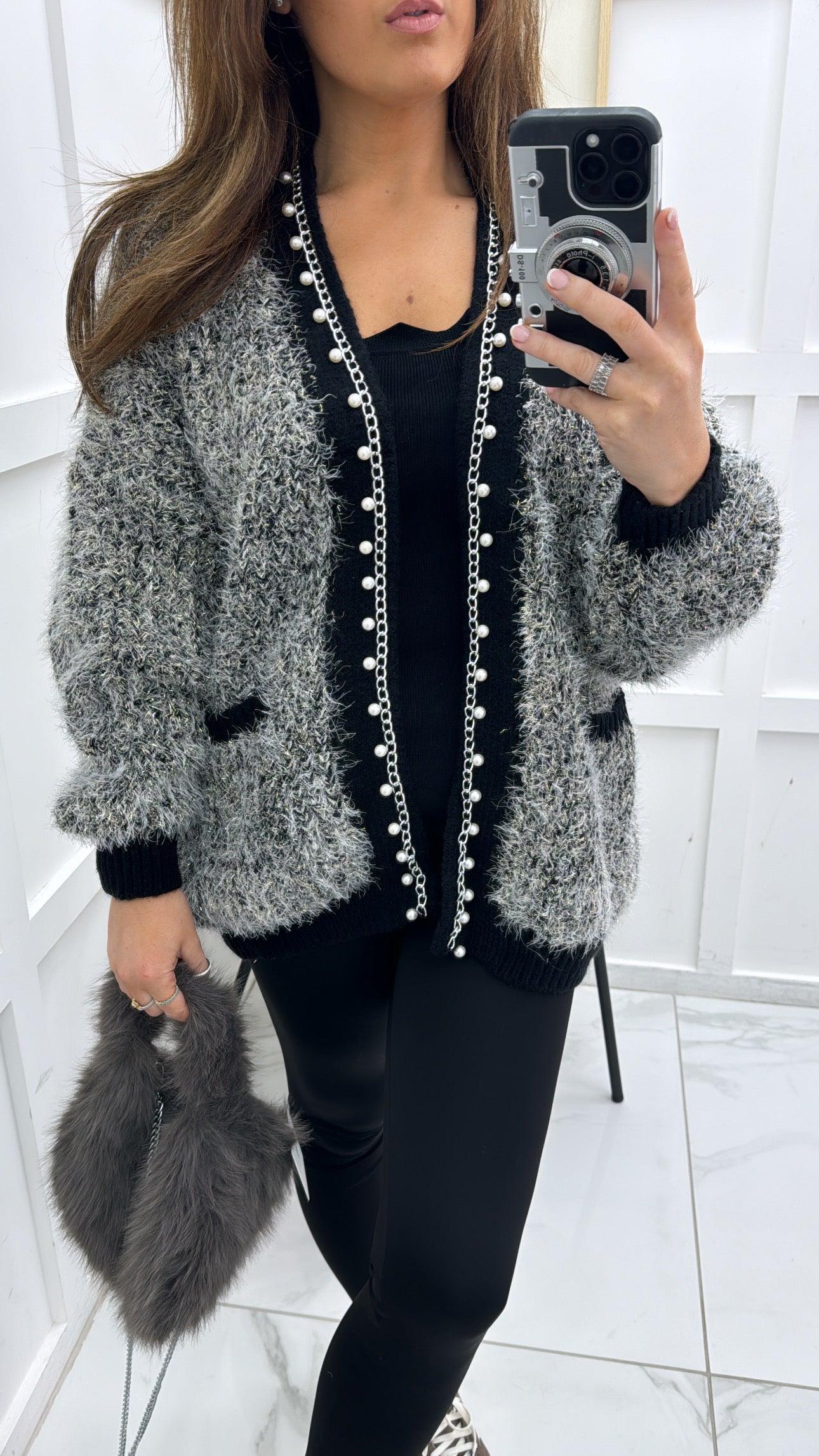 MELISSA gold & black glitter pearl detail cardigan