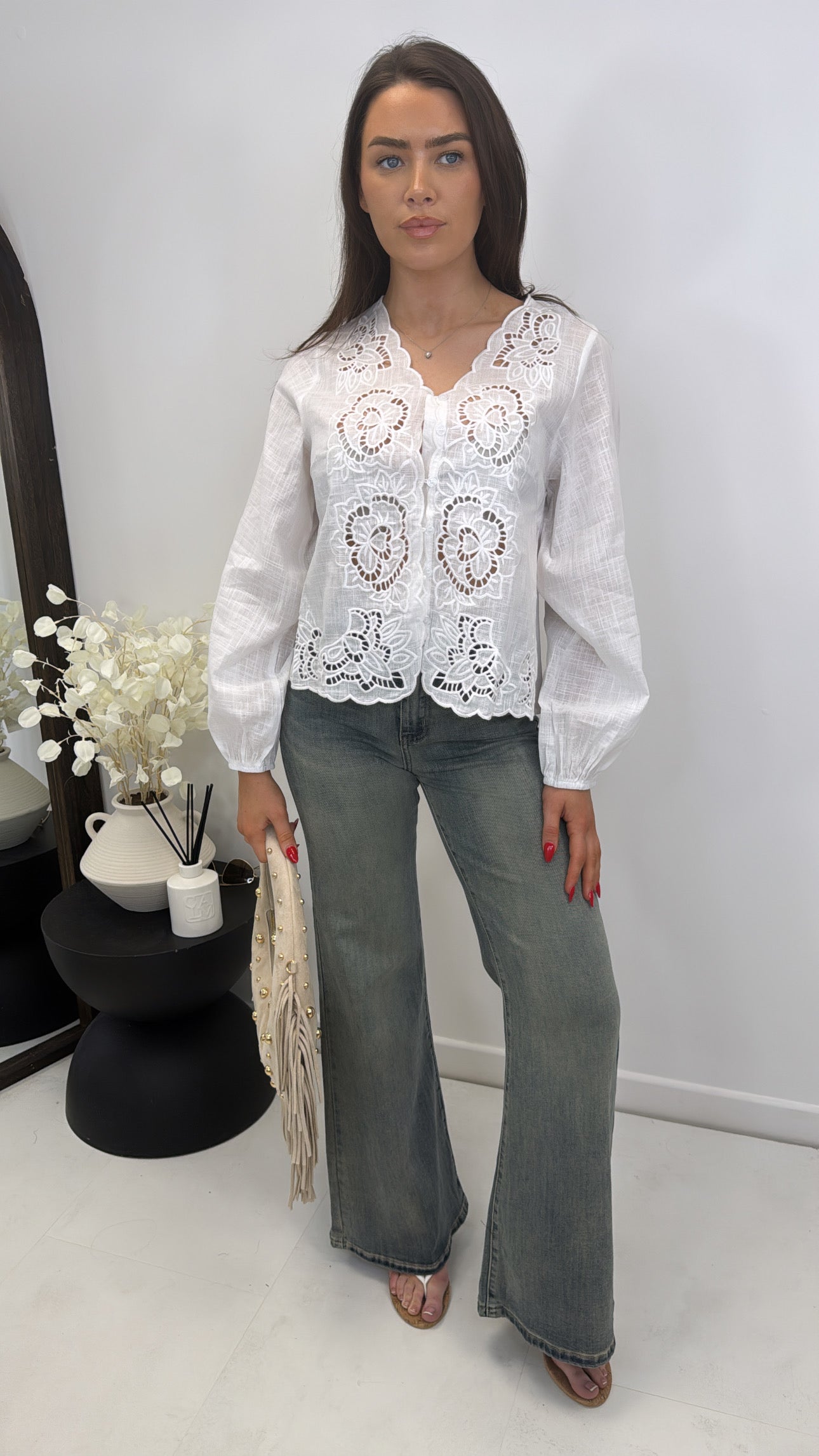 TALIA white embroidered blouse