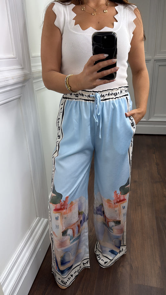 BIANCA blue print wide leg trousers