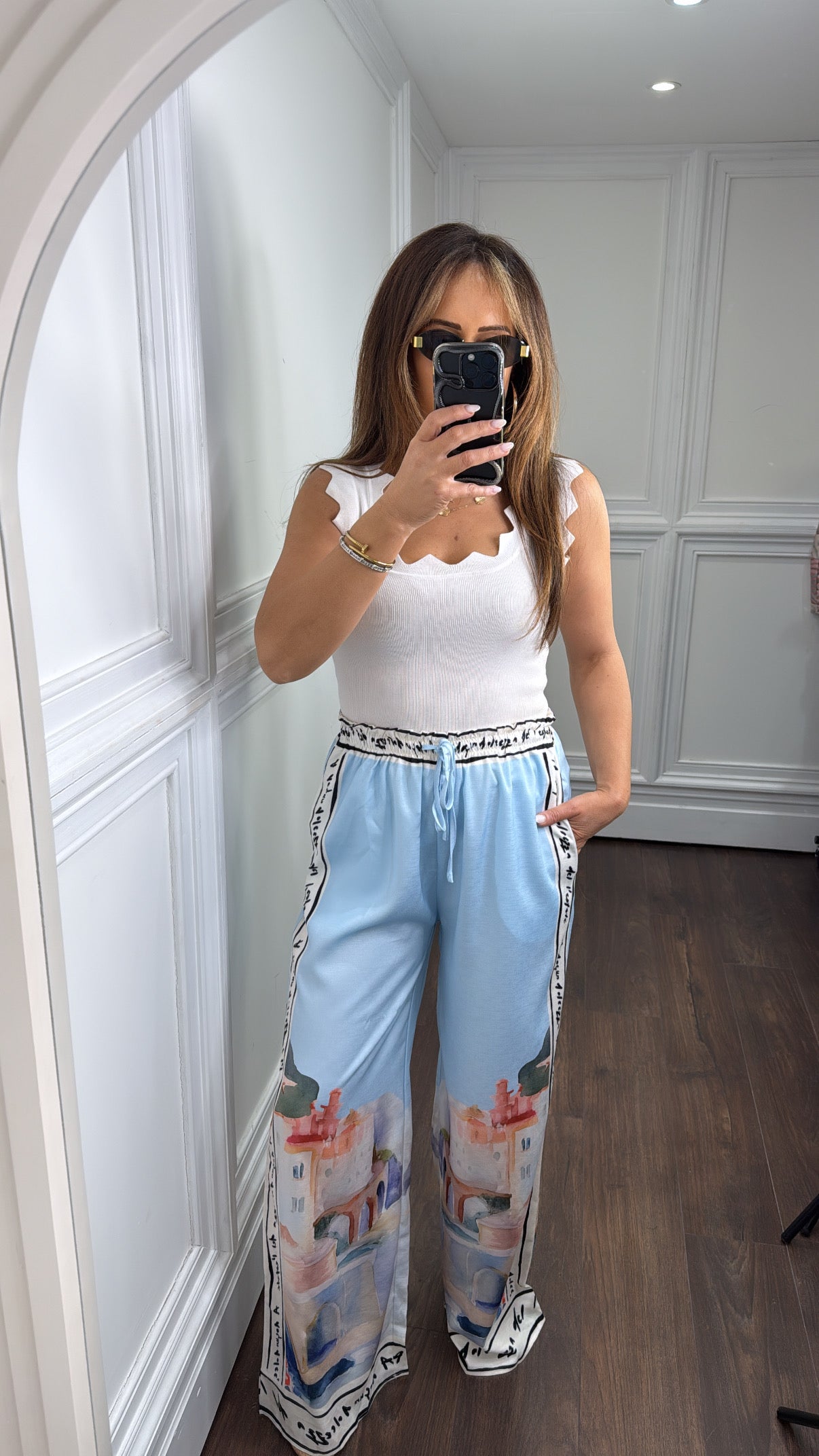 BIANCA blue print wide leg trousers