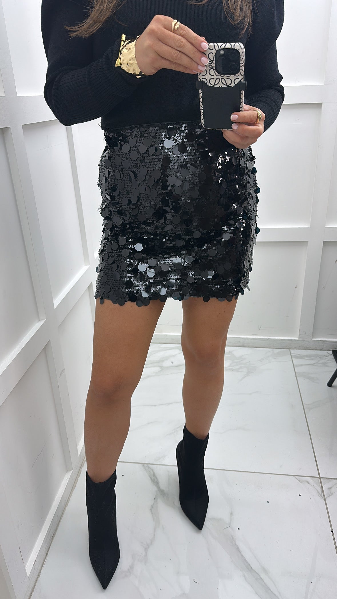 CARMELLA Black Disc Sequin Mini Skirt