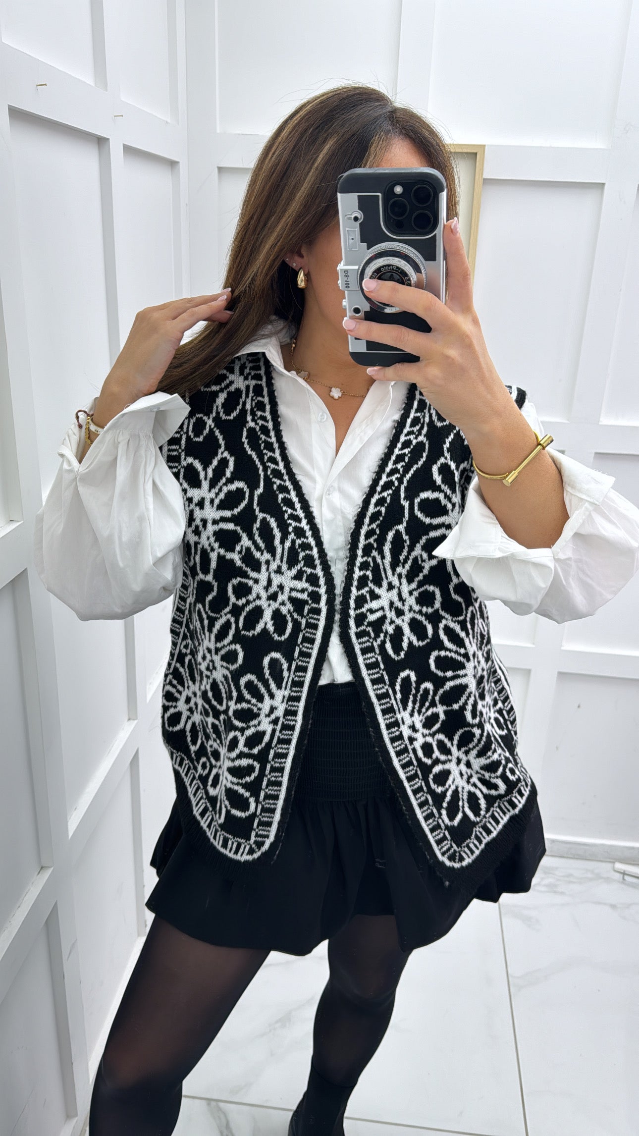 JOSIE black and white pattern knit waistcoat