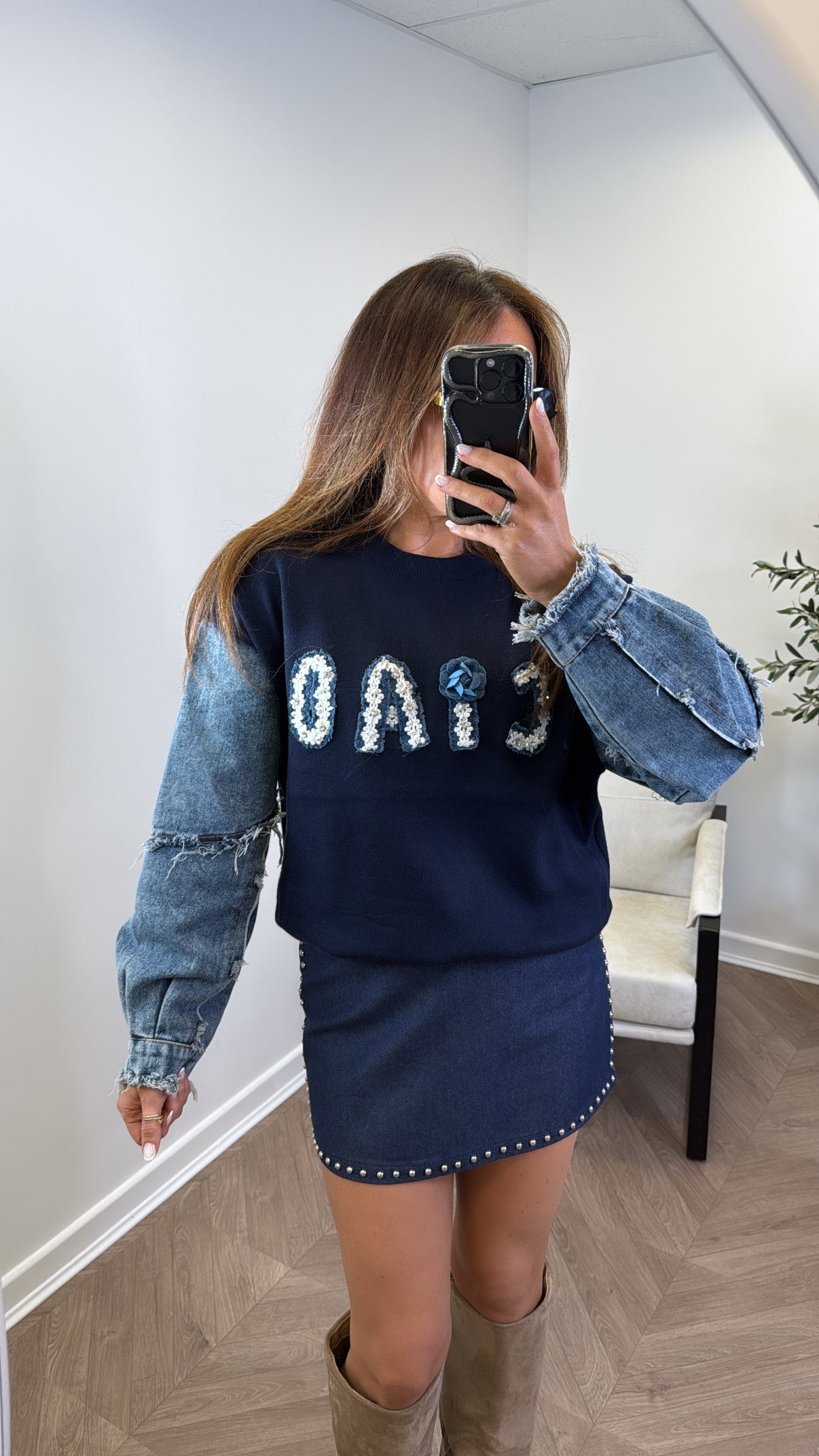 CIAO navy denim contrast logo jumper