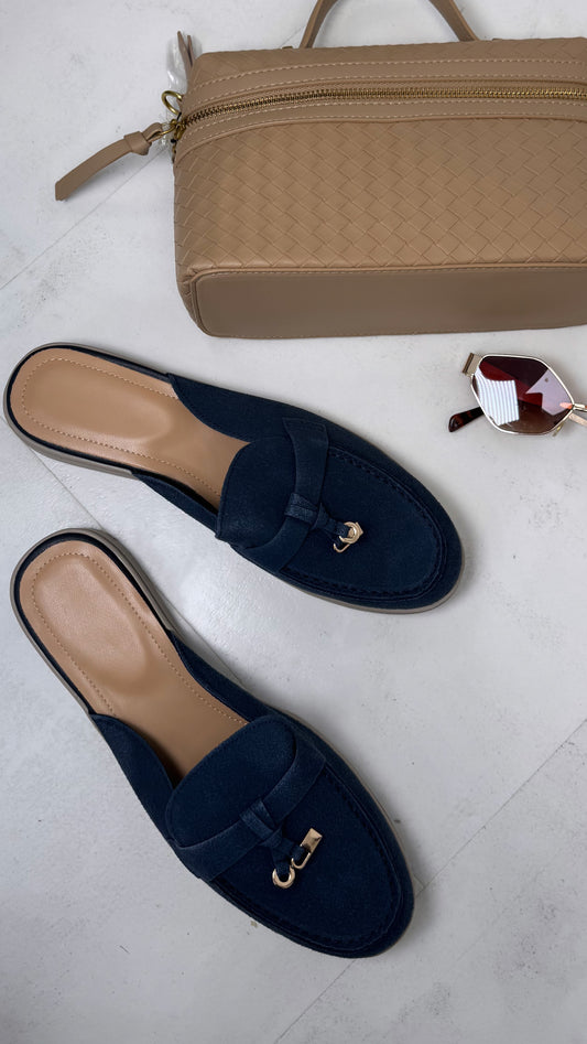 MILAN navy faux suede mules