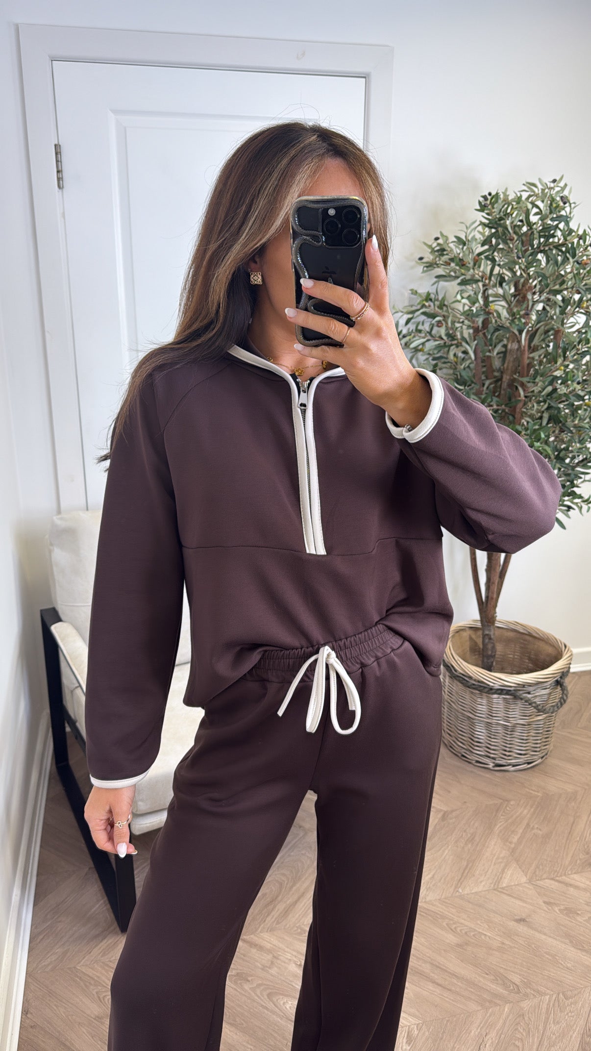 LIBERTY brown half zip hoody and trousers lounge set
