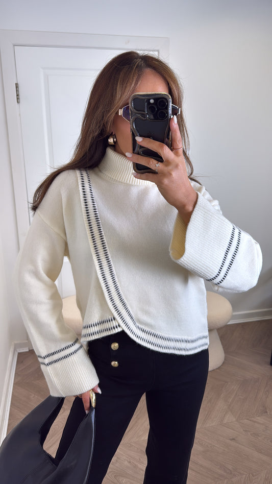 POPPY cream soft knit jumper with seam detailing