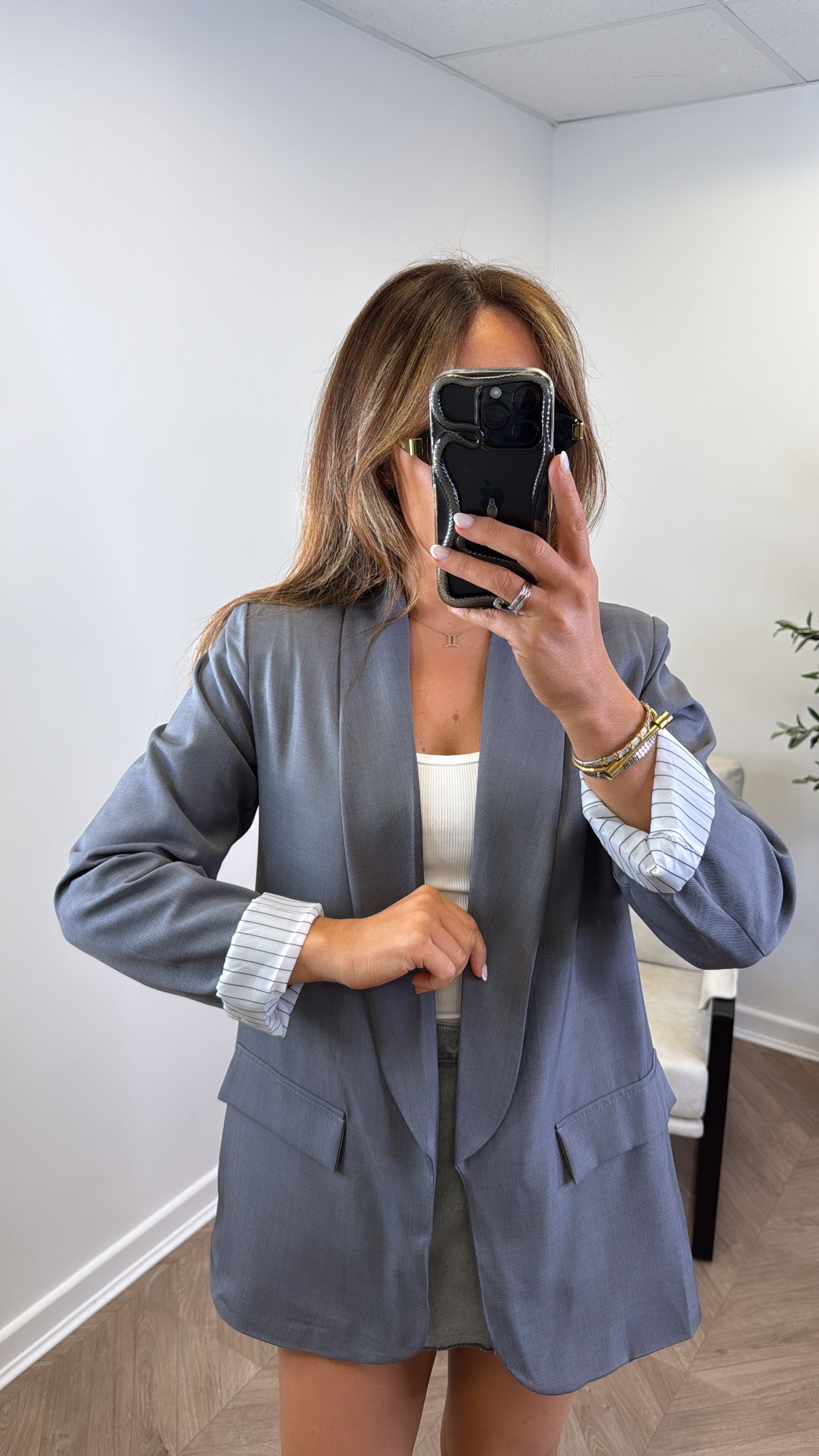 JENNIFER grey blazer with pinstripe cuff