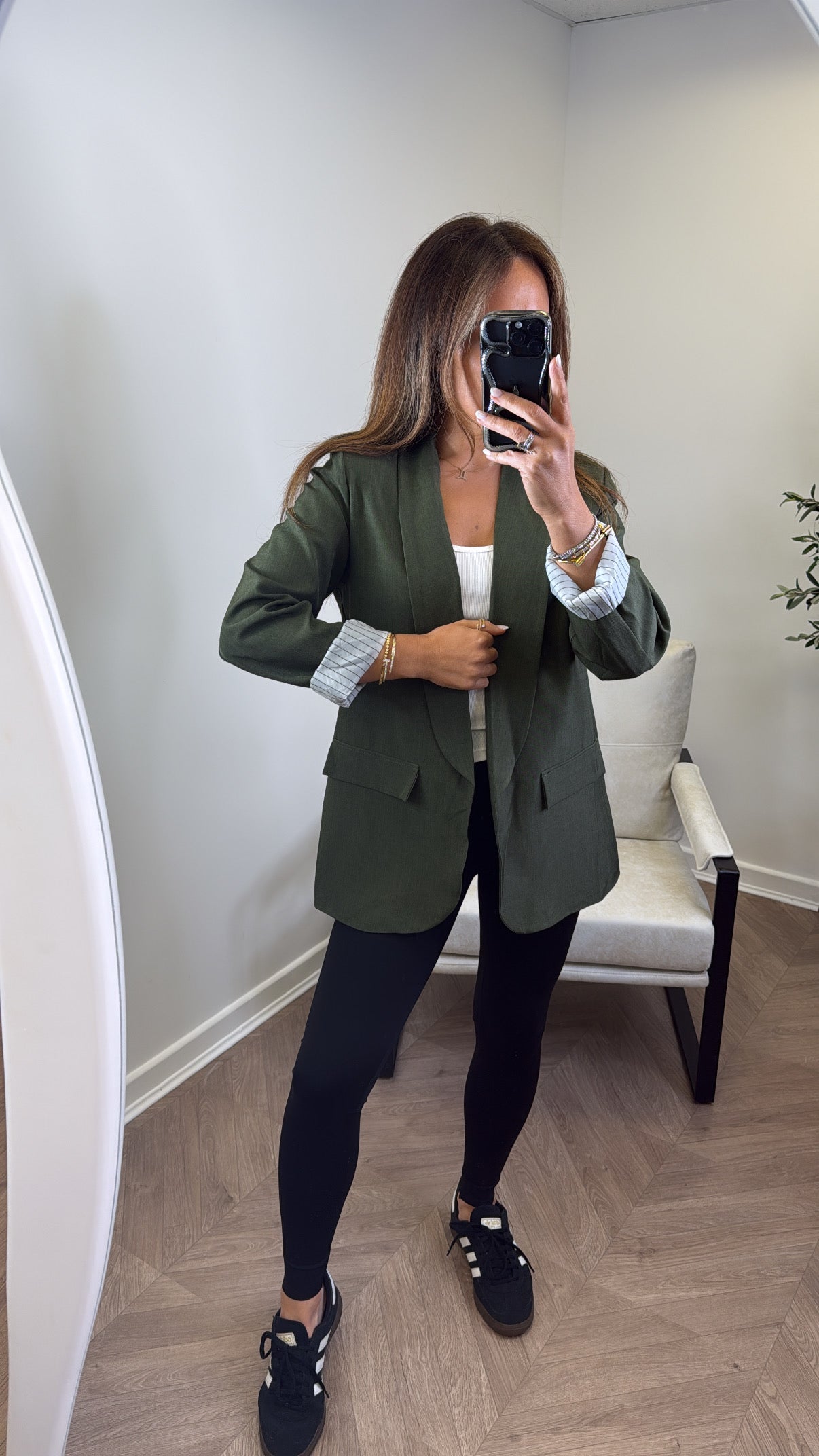 JENNIFER khaki blazer with pinstripe cuff