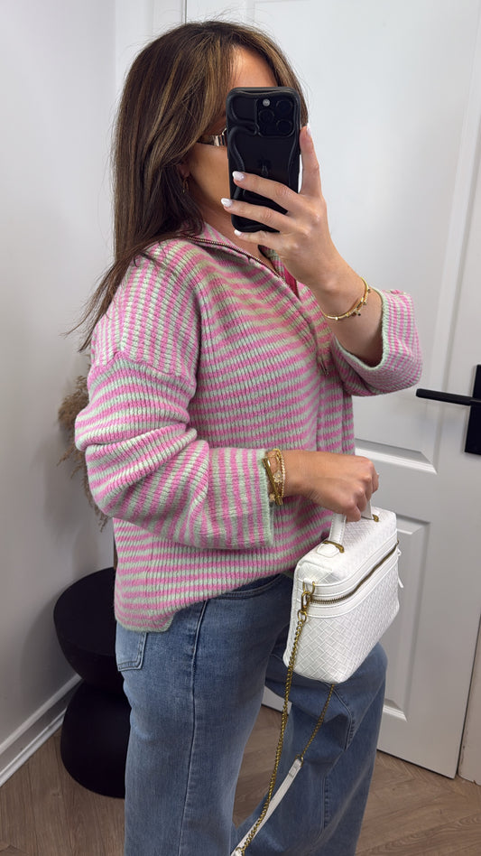 MILEY mint and pink stripe cardigan