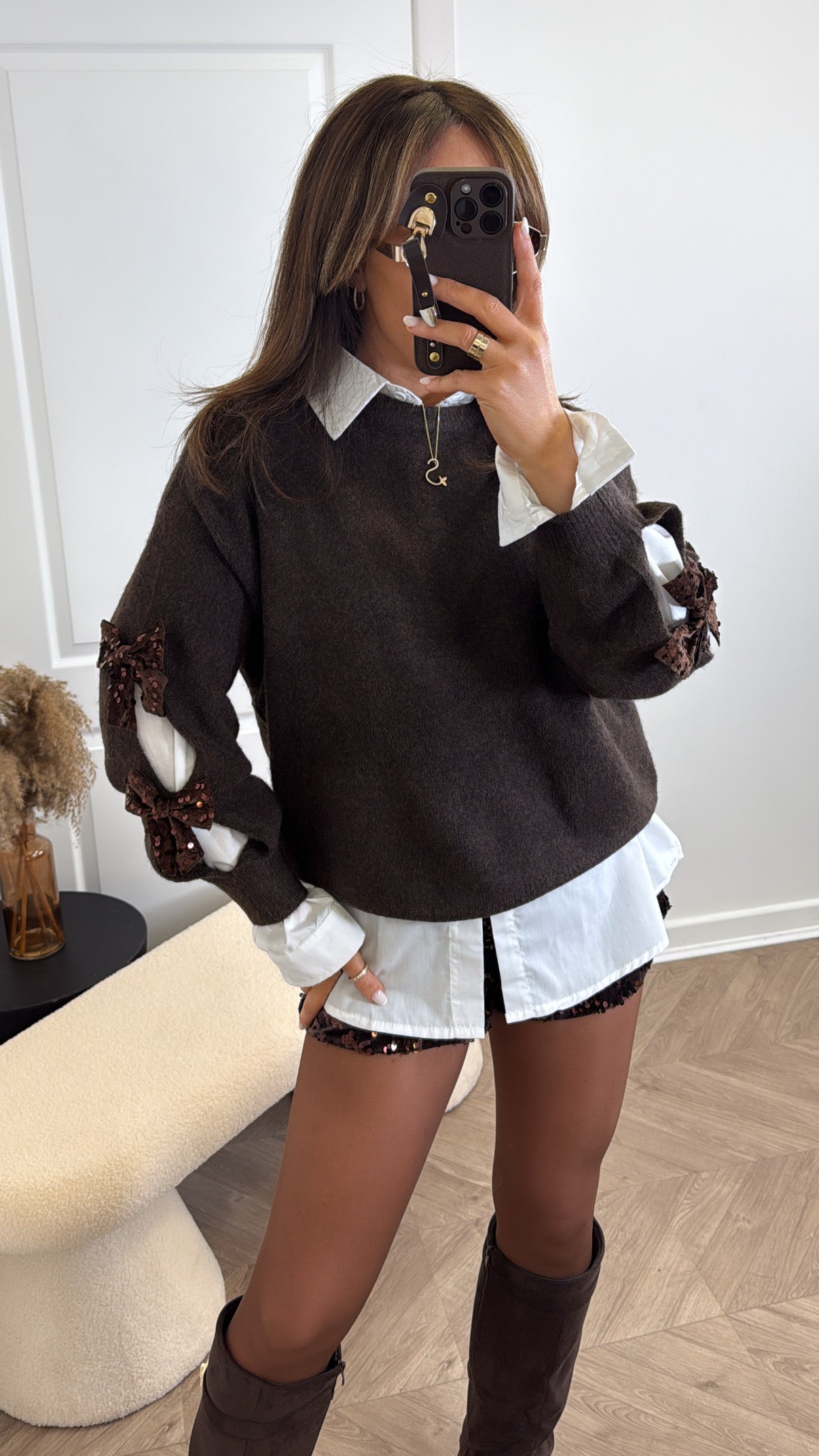 TILLY brown soft knit jumper with split arms