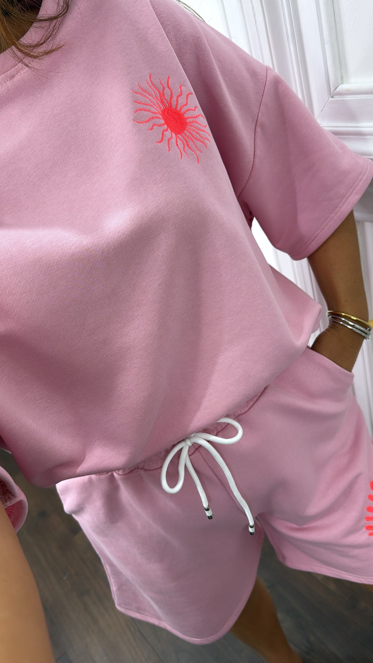 SUN AND SHELL pink oversize shorts co-ord