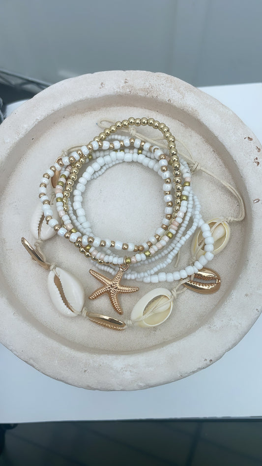 MIA cream shell beaded bracelet stack