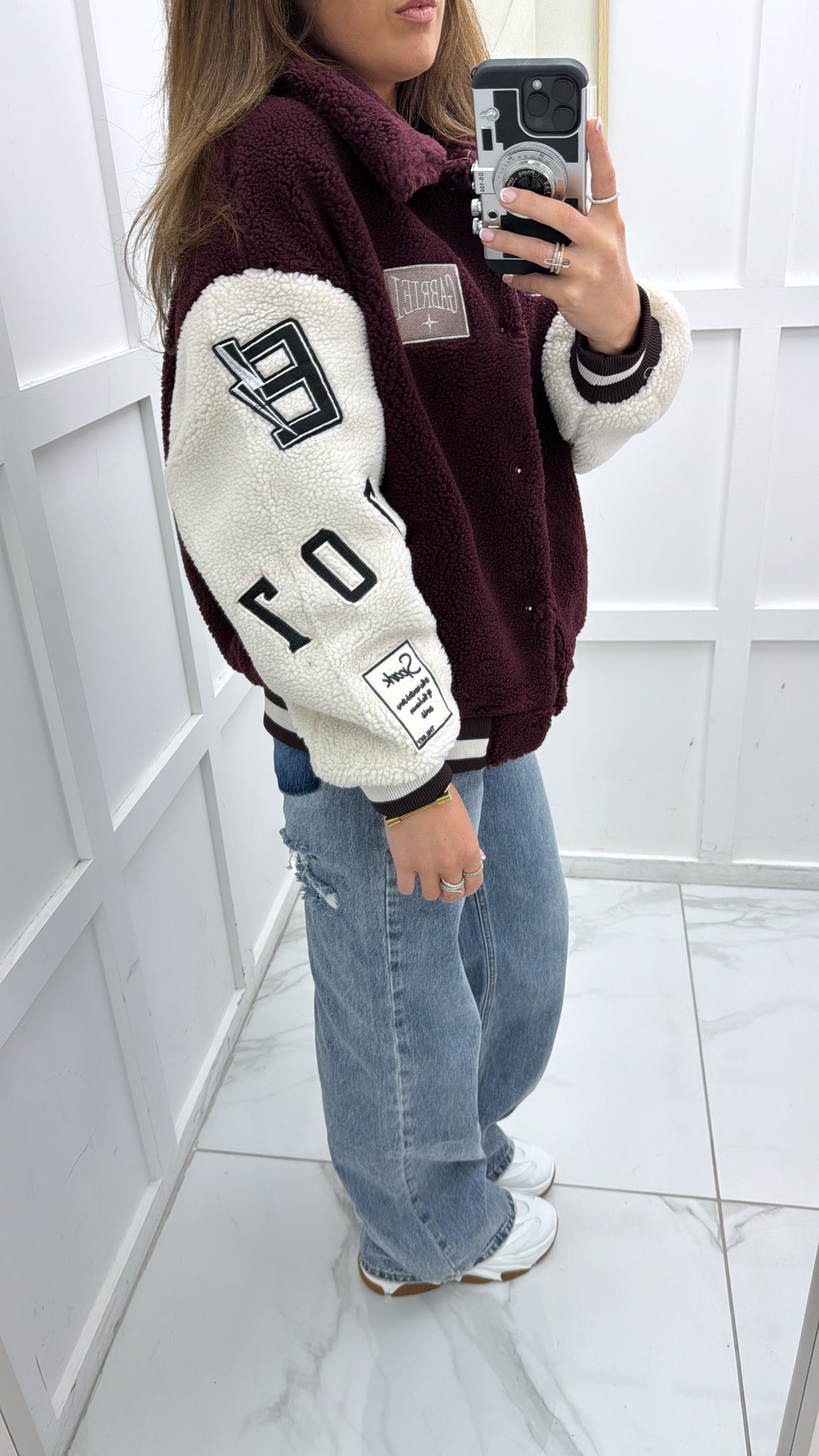 ELLA burgundy fleece baseball jacket