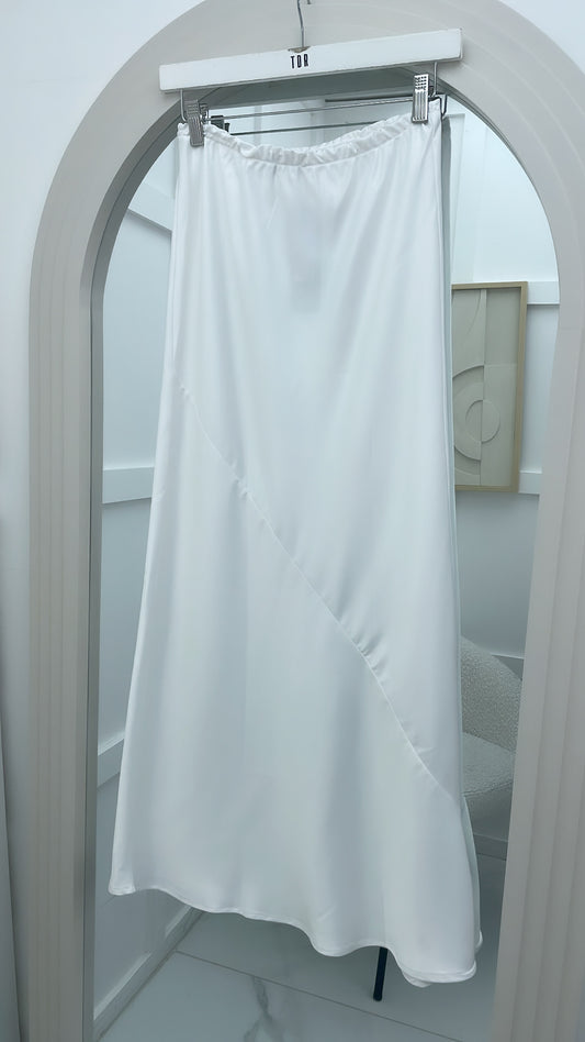KATE white silky midi skirt