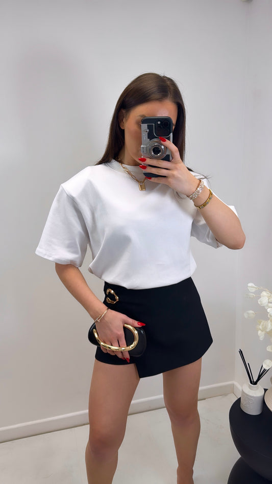 TASHA white shoulder pad plain t-shirt