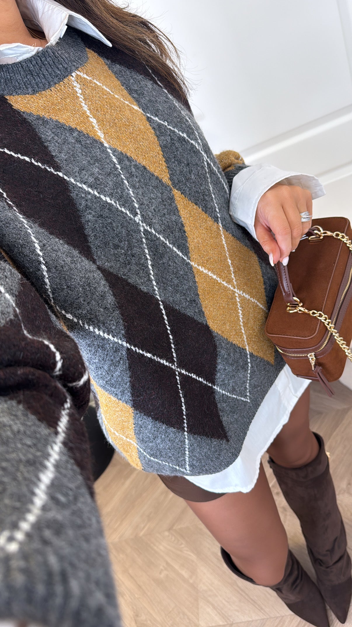 REECE grey argyle check jumper