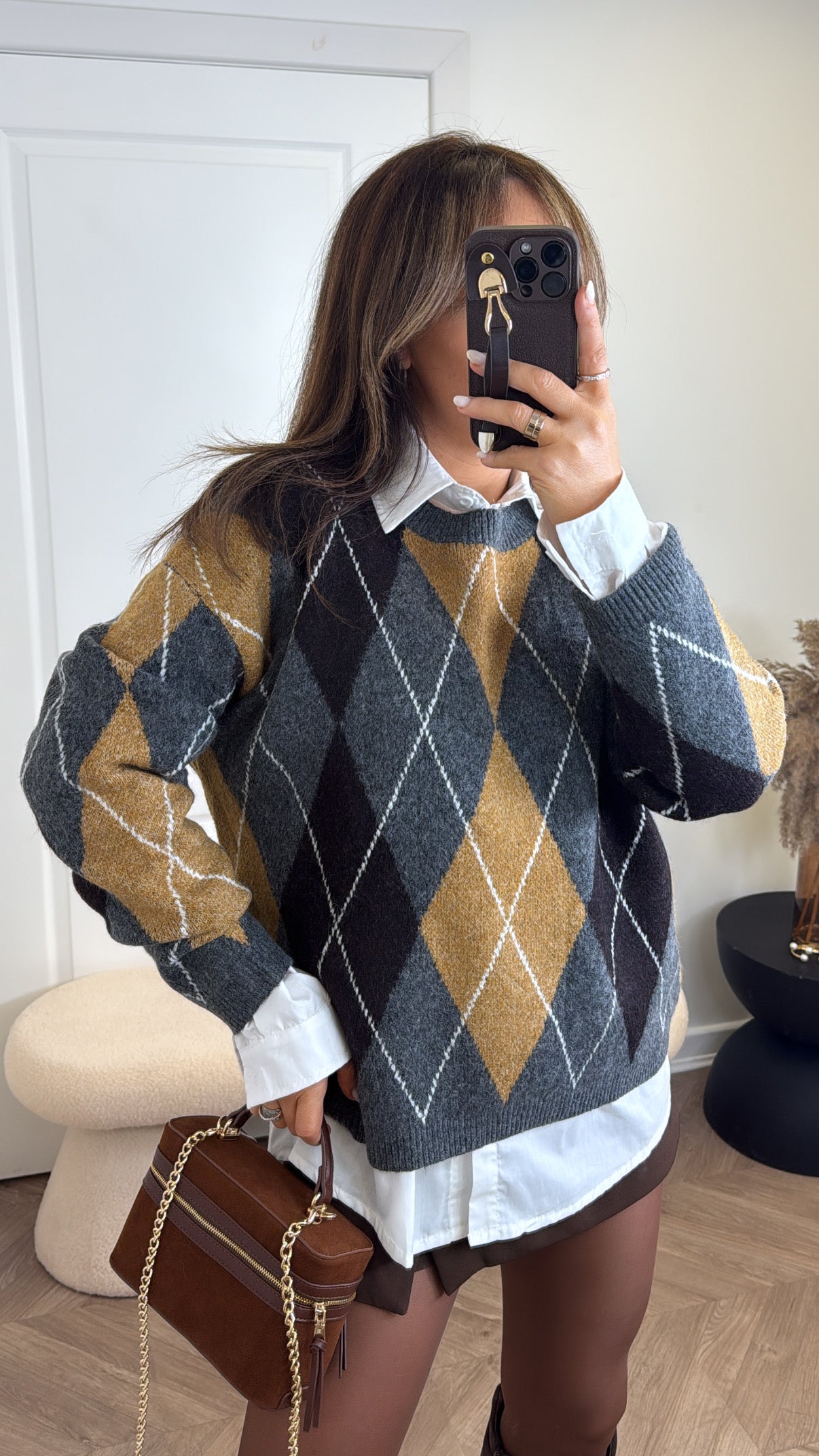 REECE grey argyle check jumper