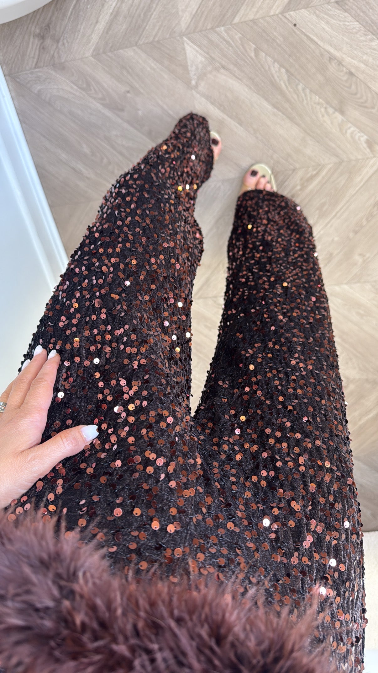 SKYLAR brown sequin wide leg trousers