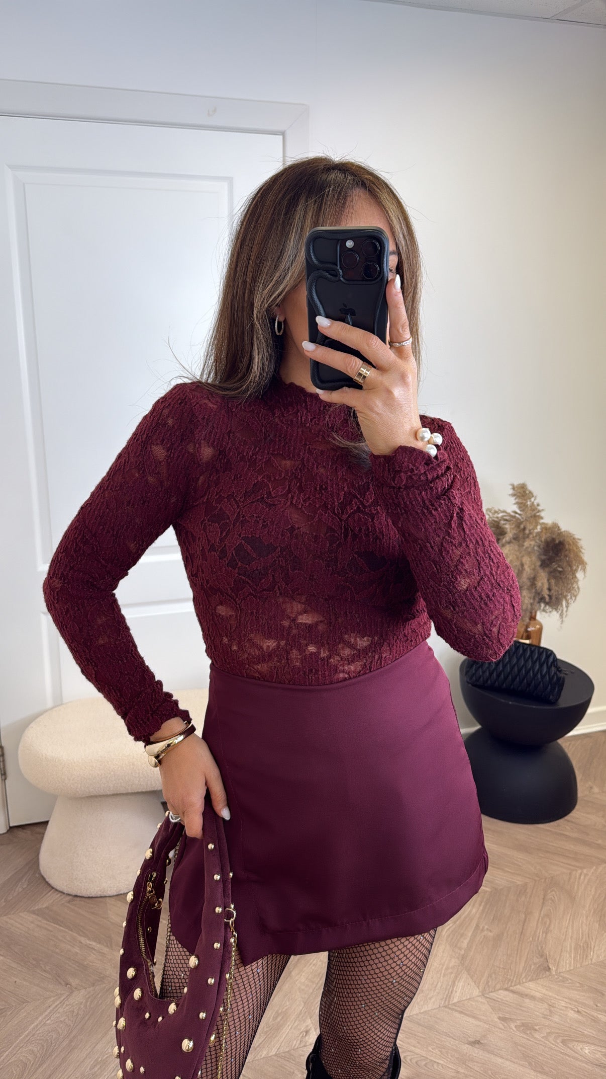 QUINN burgundy lace long sleeve top