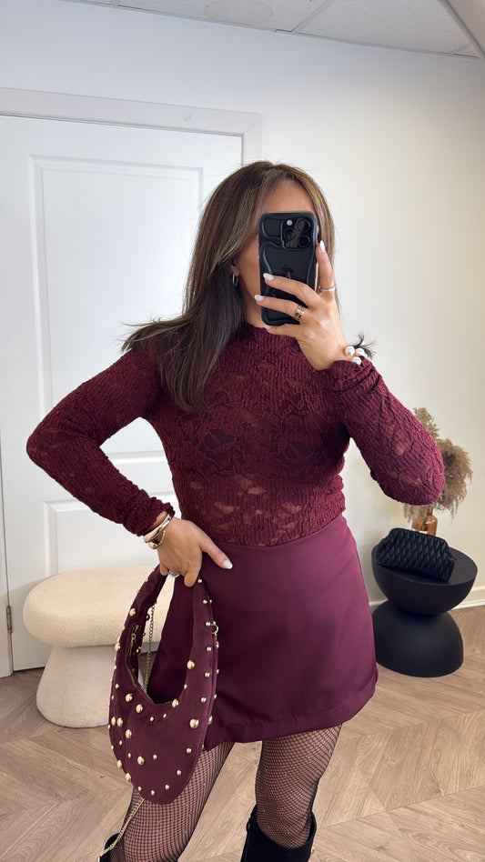 QUINN burgundy lace long sleeve top