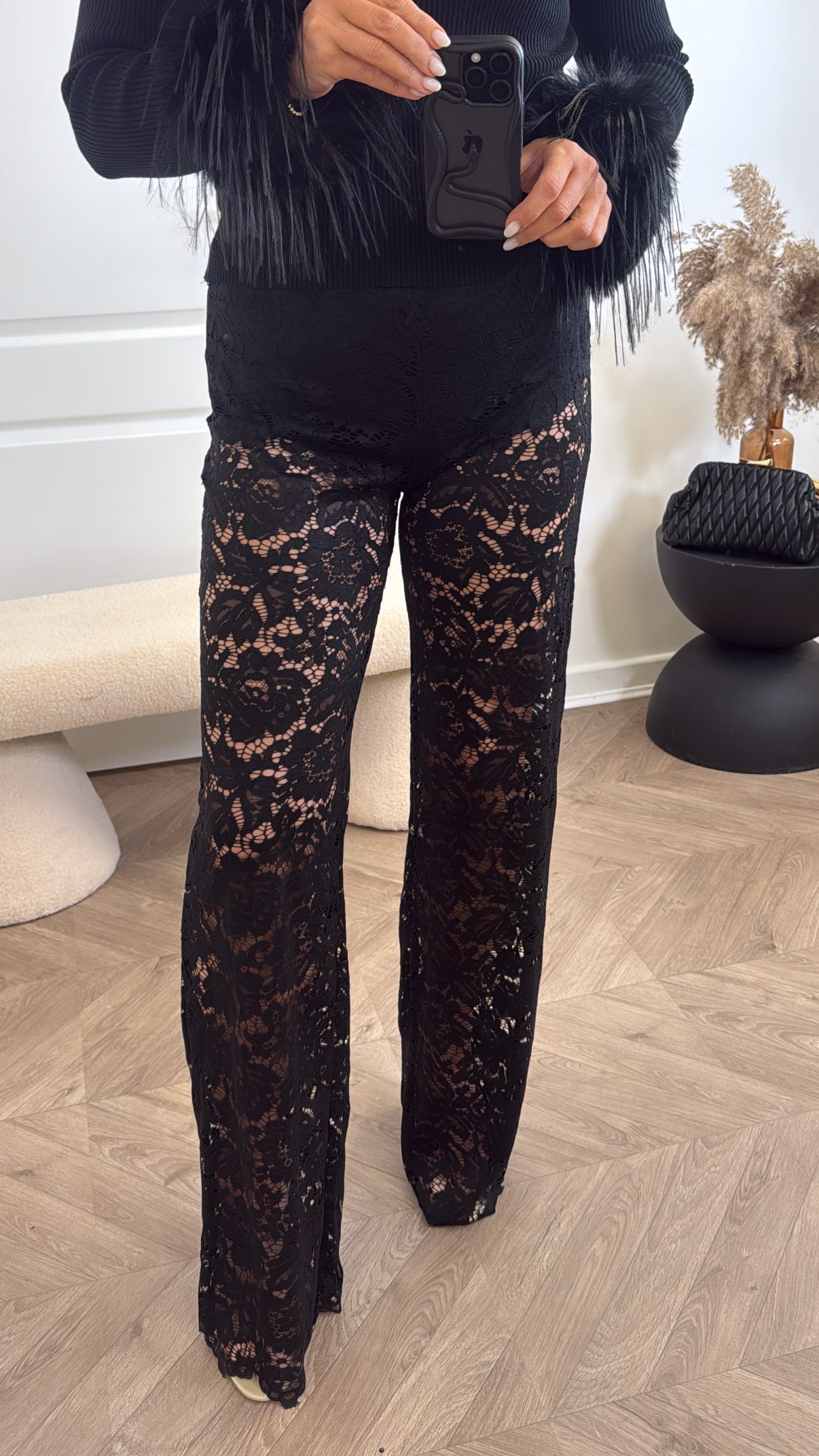 CARMEL black lace flare trousers