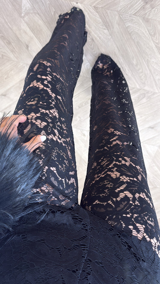 CARMEL black lace flare trousers
