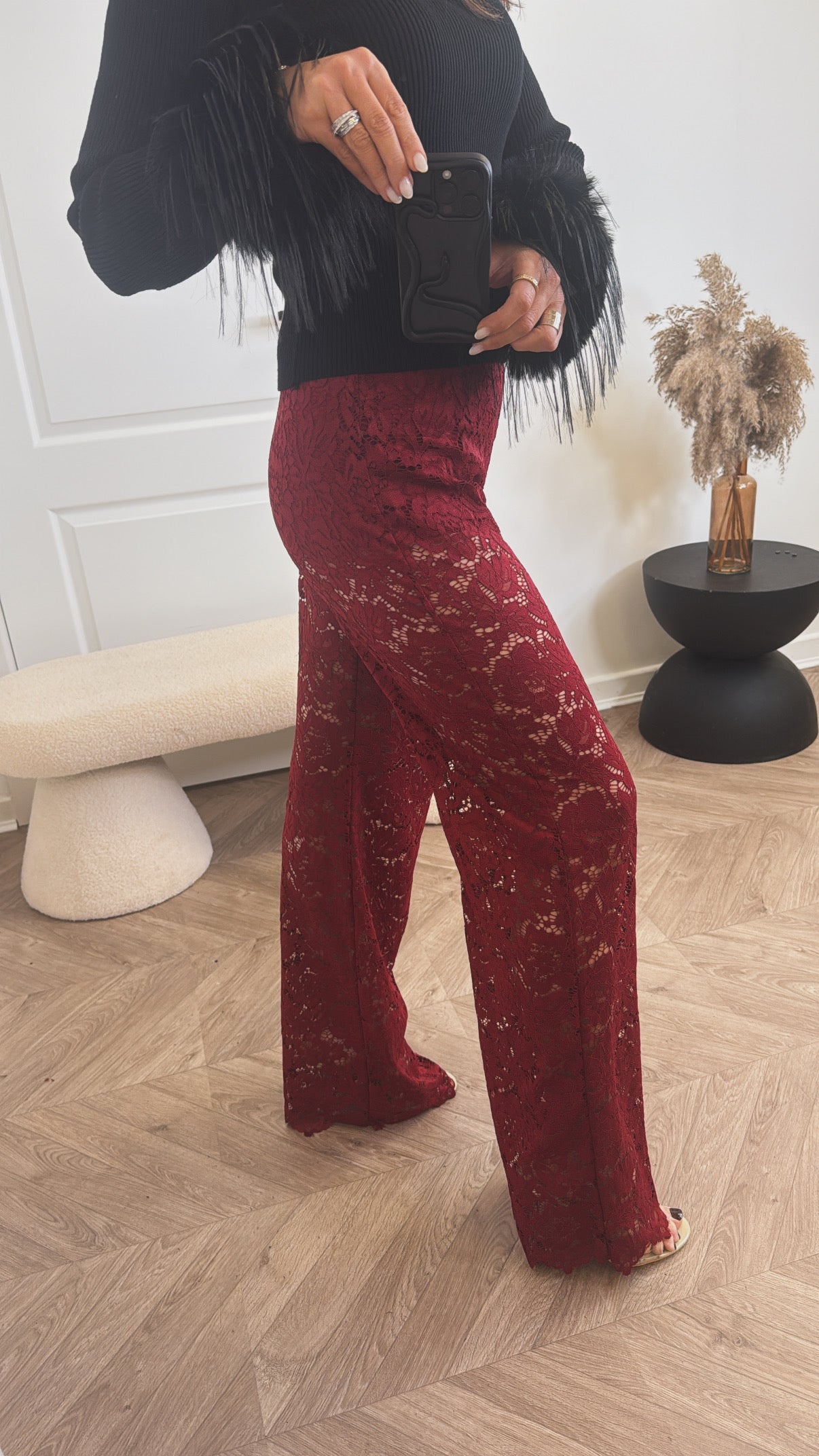 CARMEL burgundy lace flare trousers