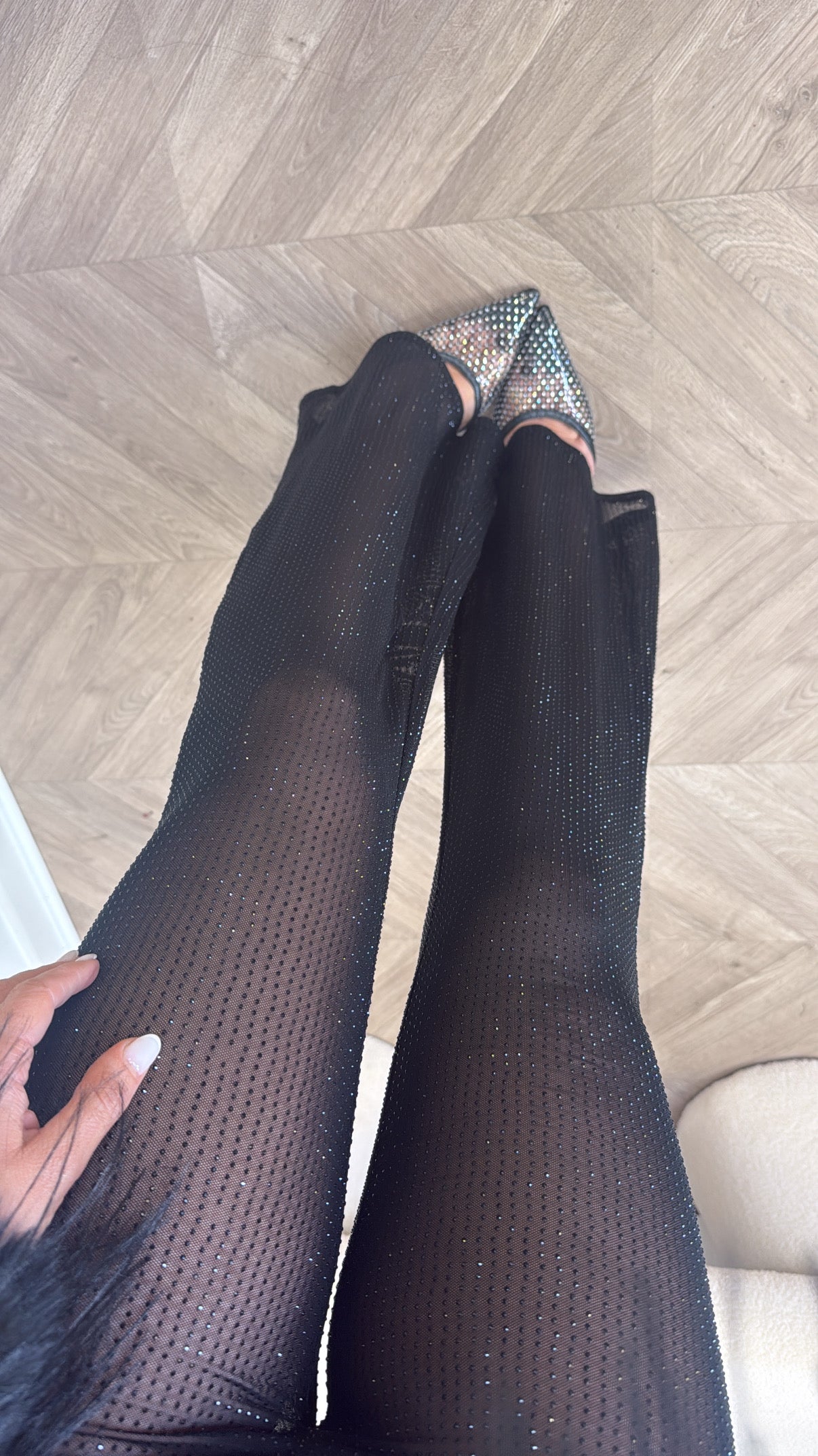 ASHANTI black stud sheer flares with integral knickers