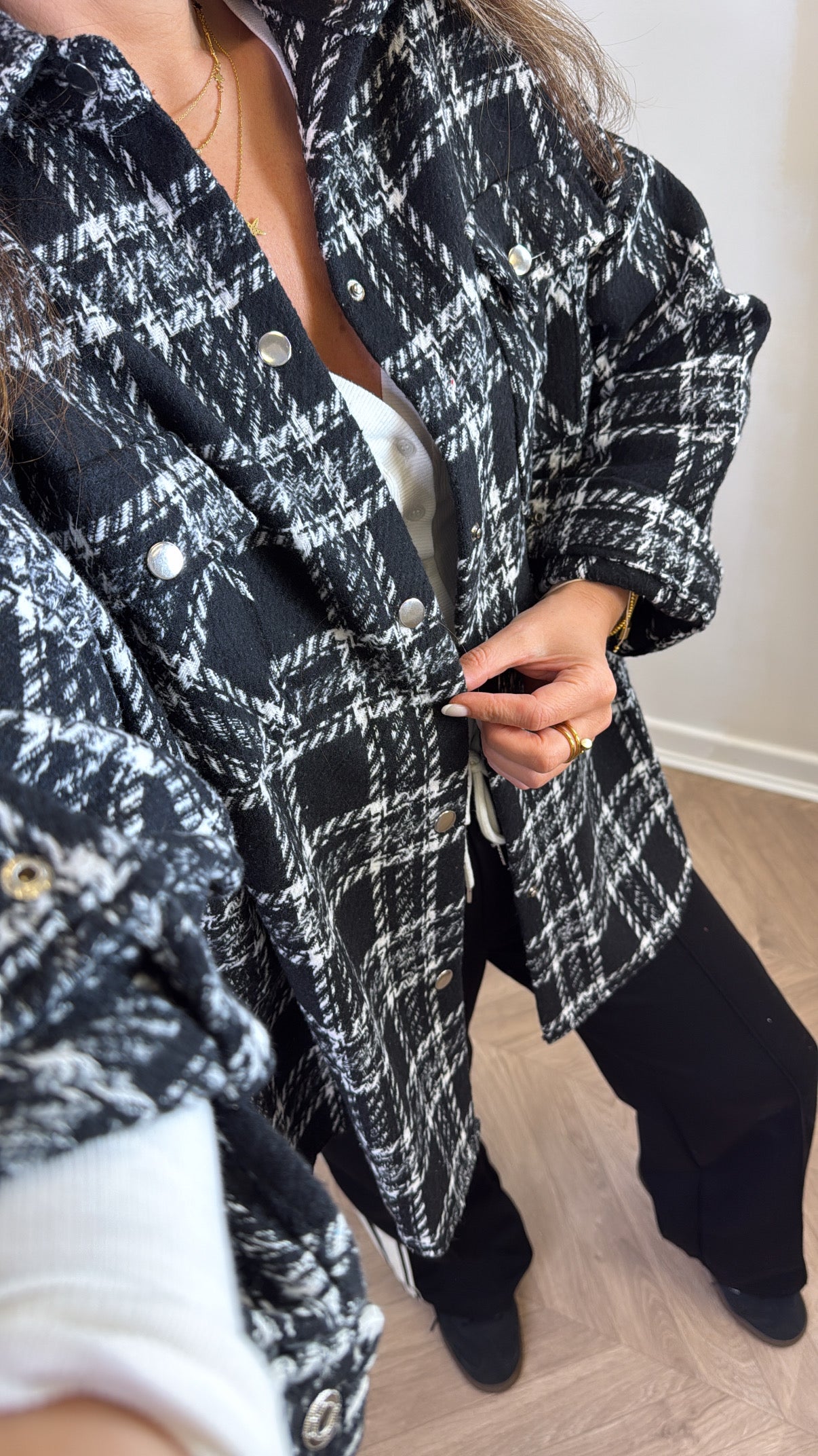 LAYLA black and white check shacket