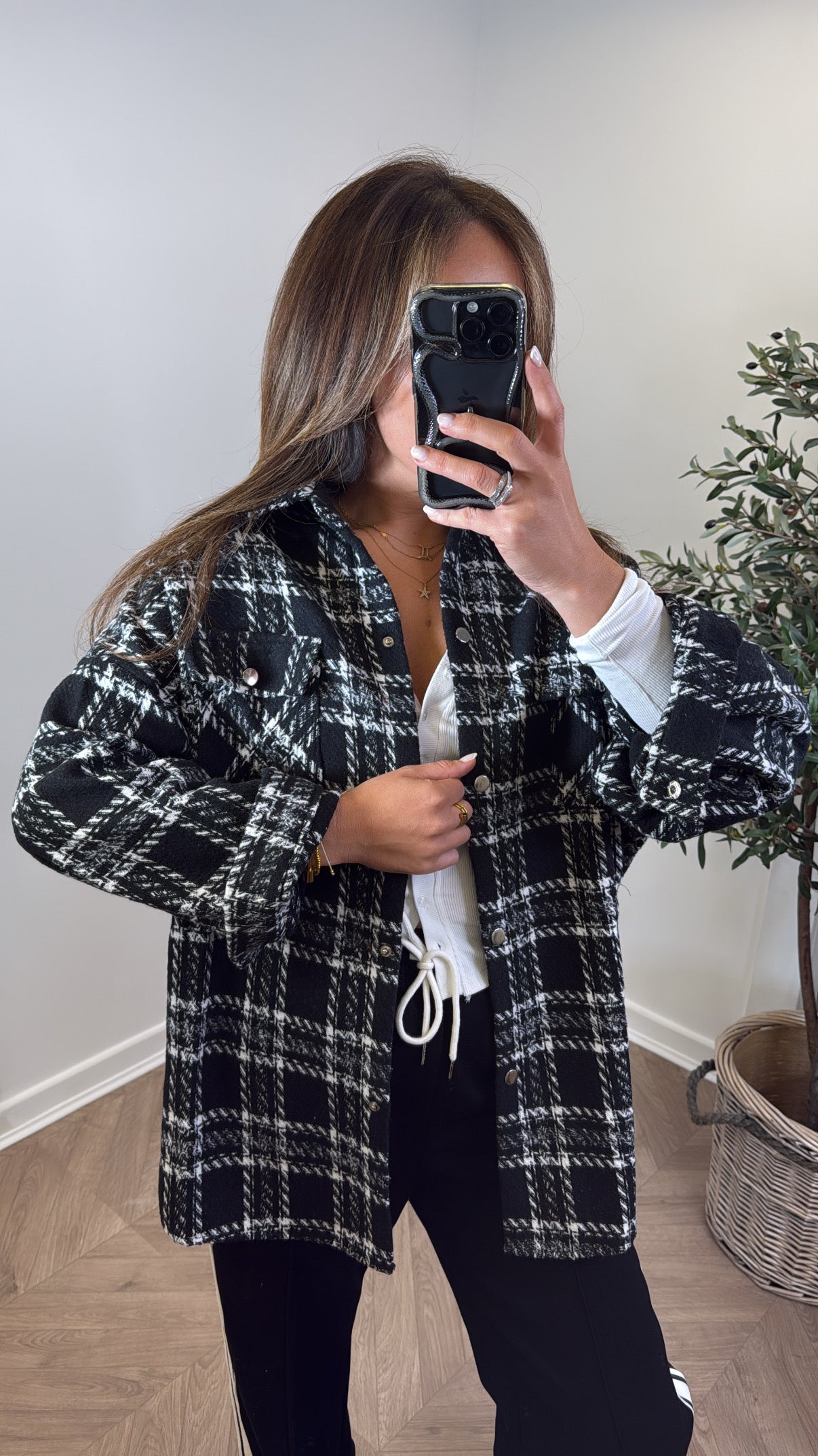 LAYLA black and white check shacket
