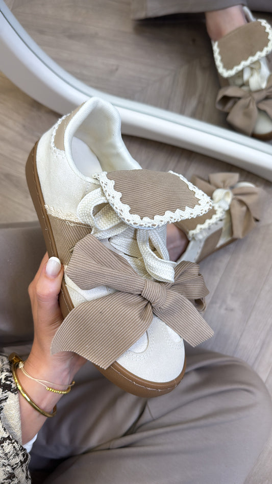 PHOENIX beige and cream bow detail trainers
