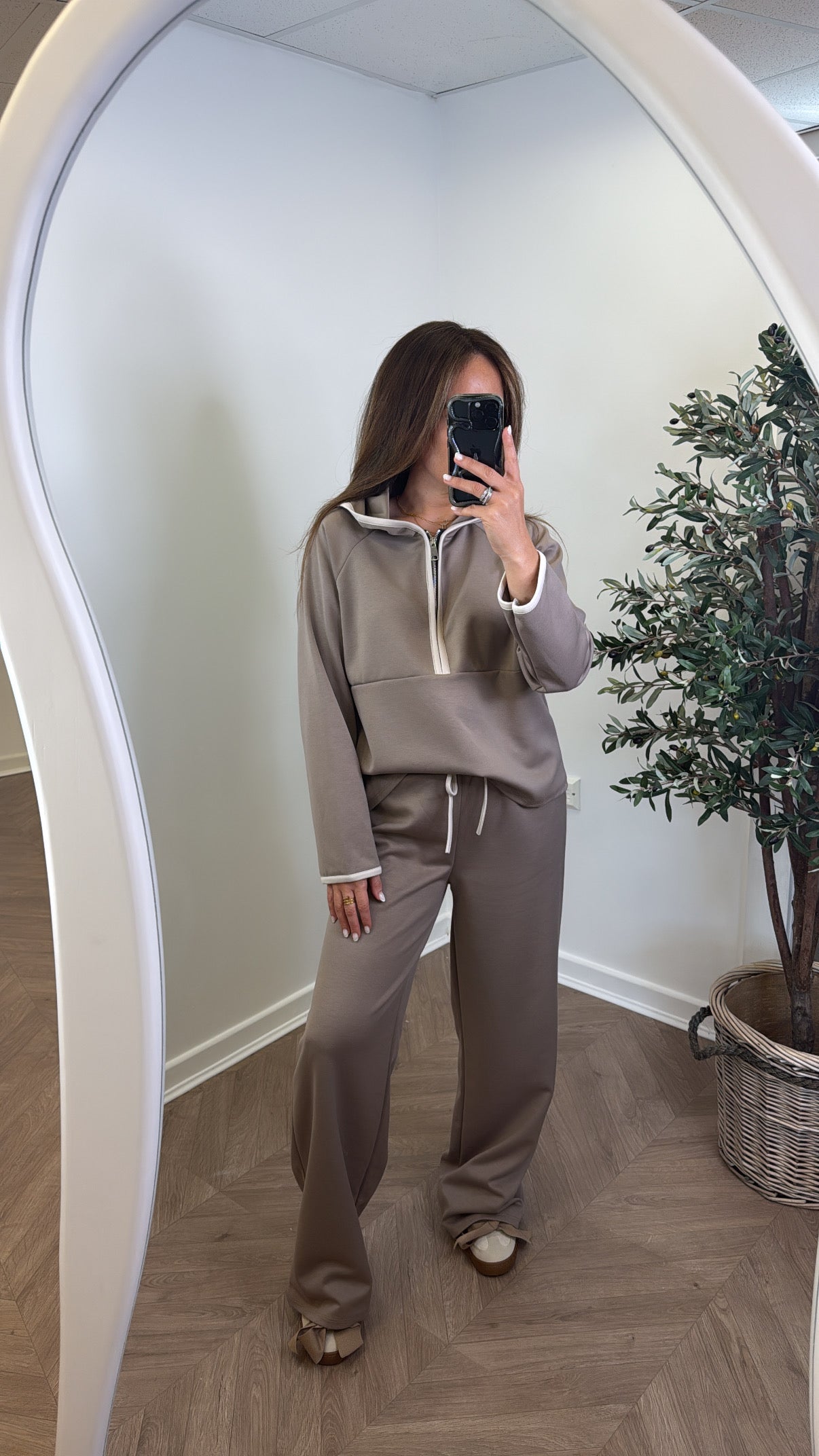 LIBERTY mocha half zip hoody and trousers lounge set