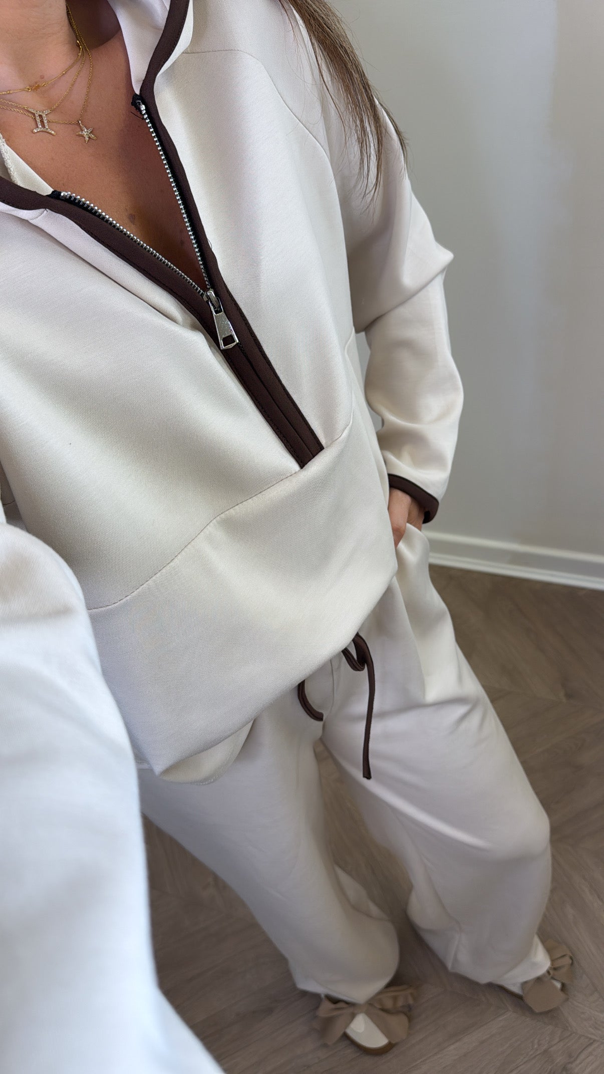 LIBERTY beige half zip hoody and trousers lounge set