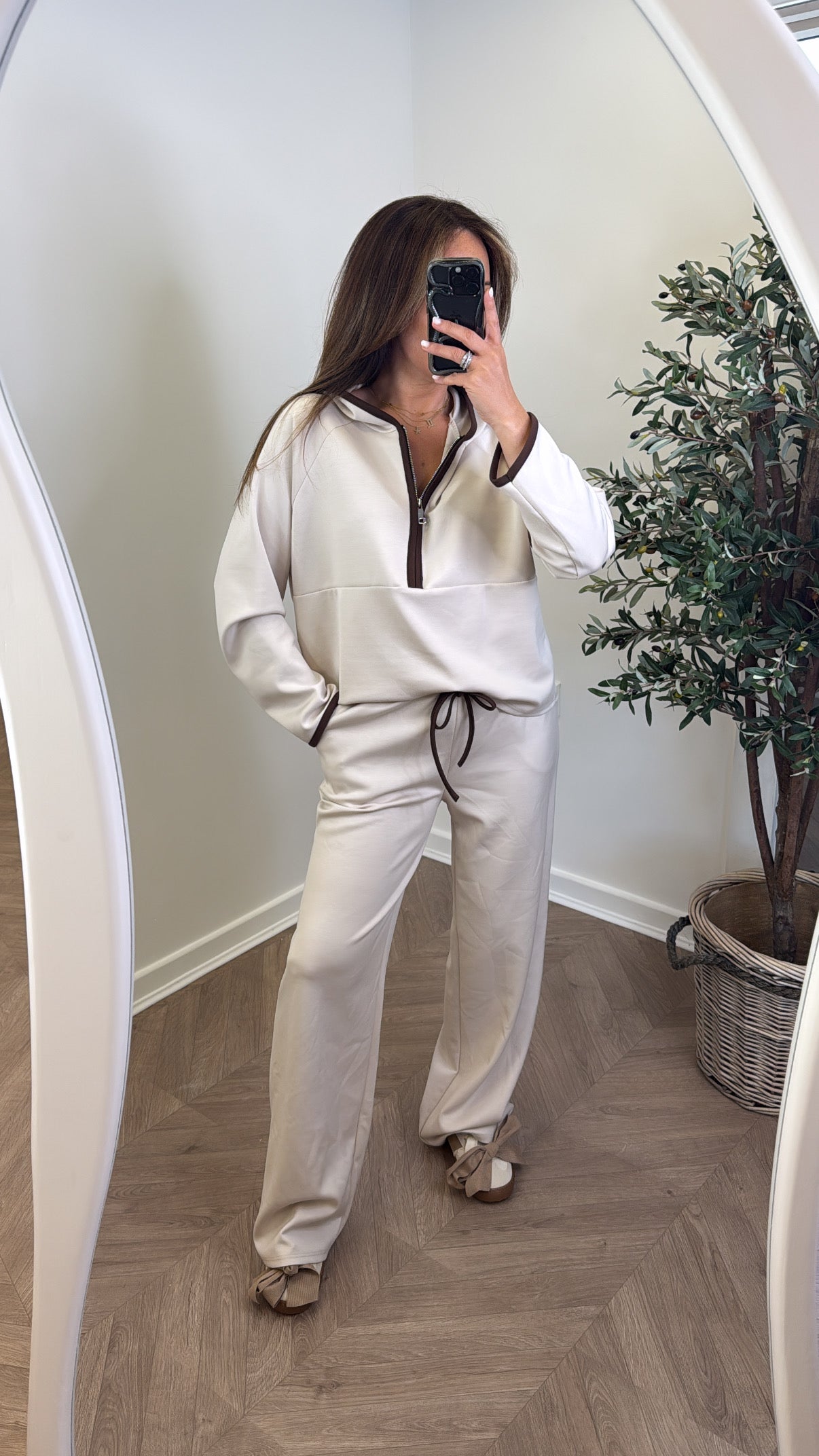 LIBERTY beige half zip hoody and trousers lounge set