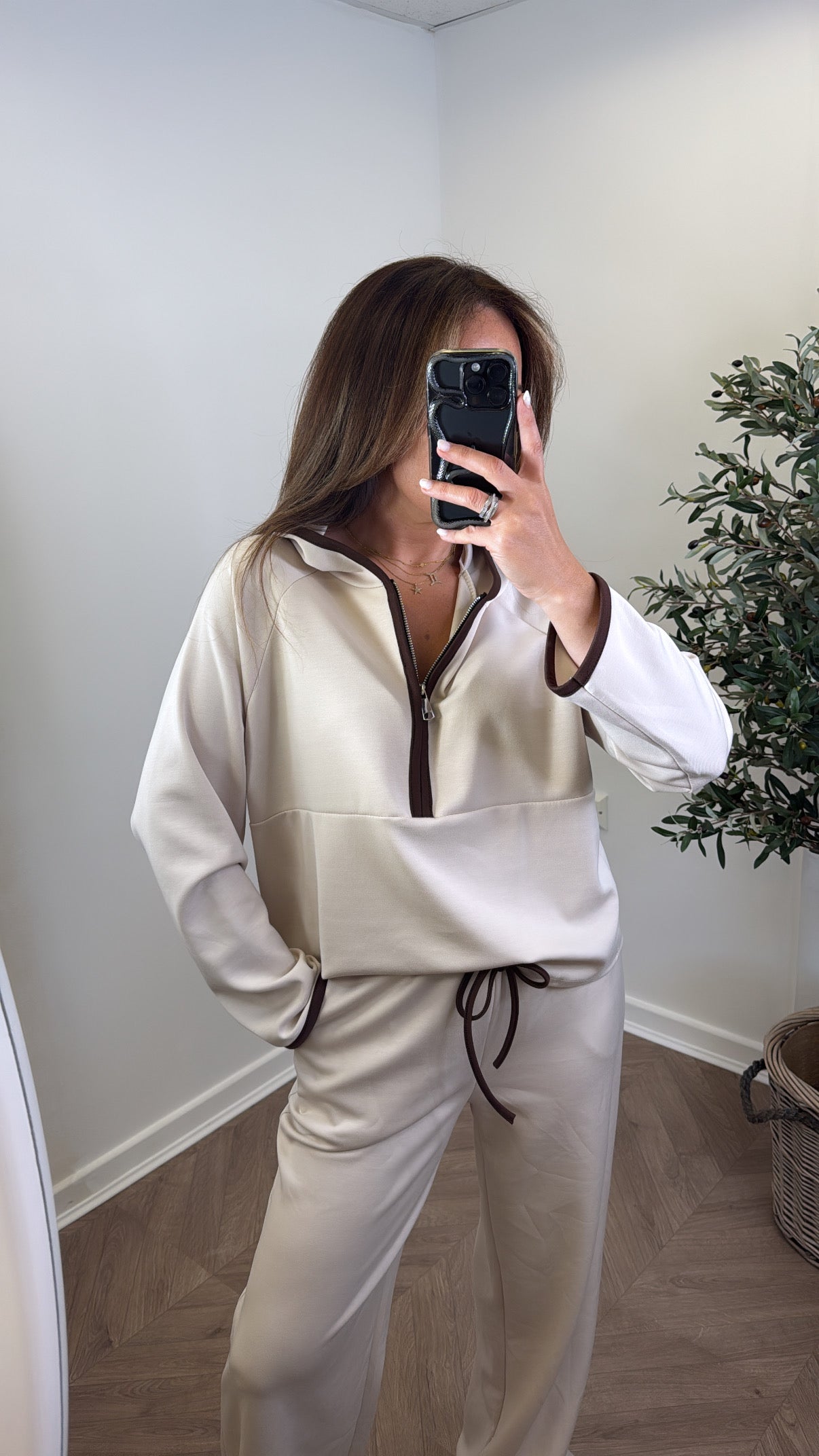 LIBERTY beige half zip hoody and trousers lounge set
