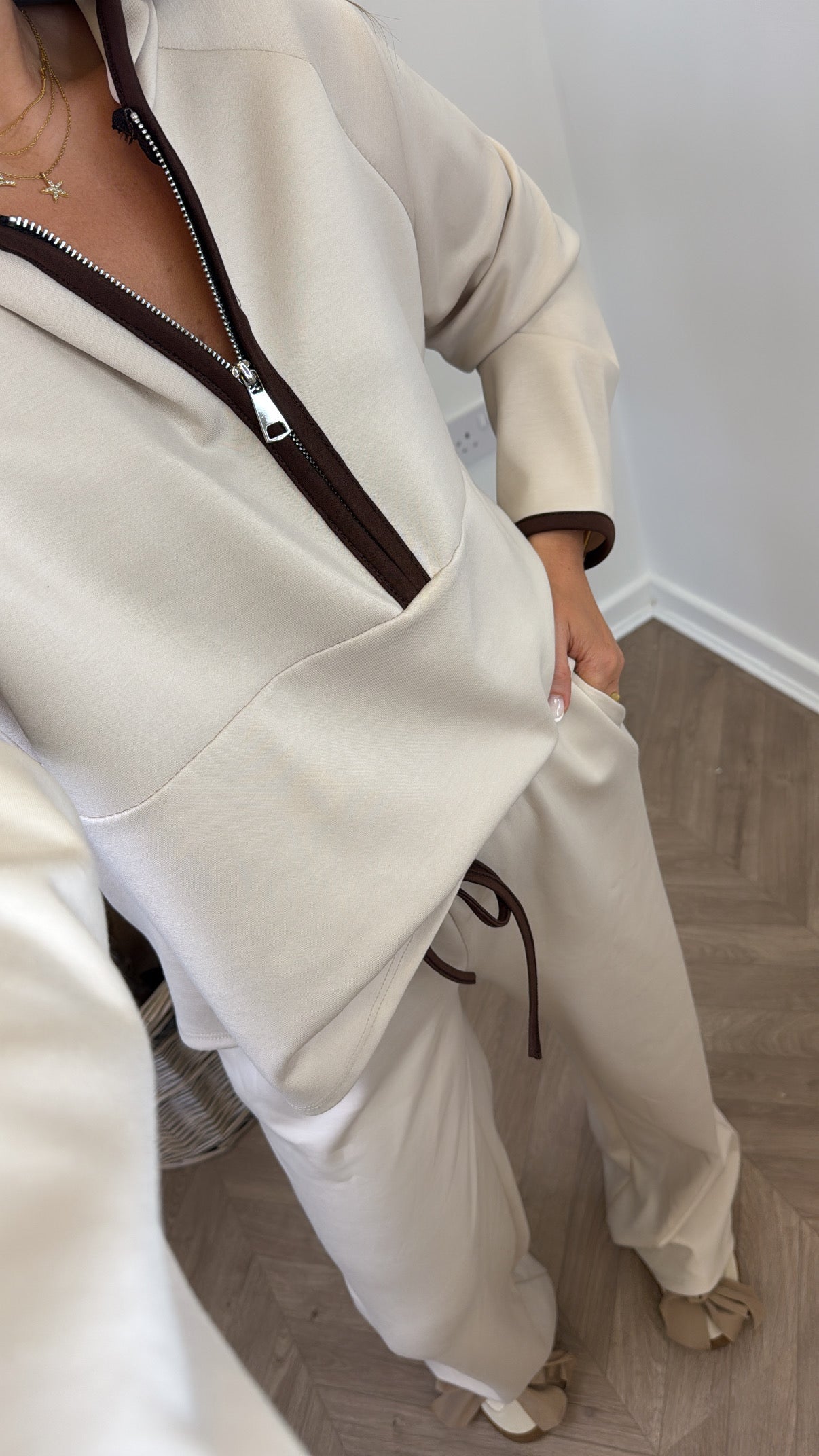 LIBERTY beige half zip hoody and trousers lounge set