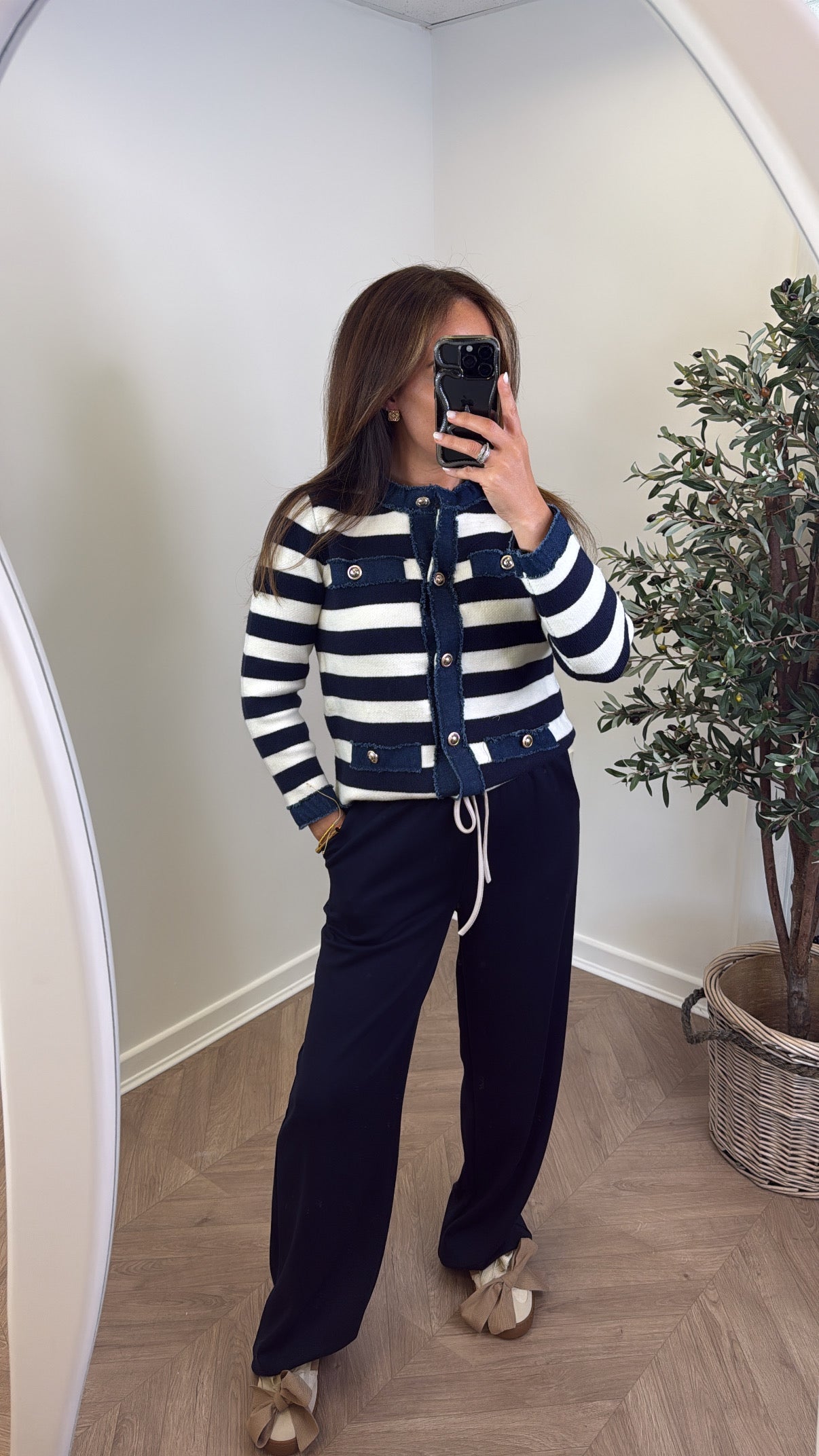 ELSIE navy and white stripe knitted cardigan